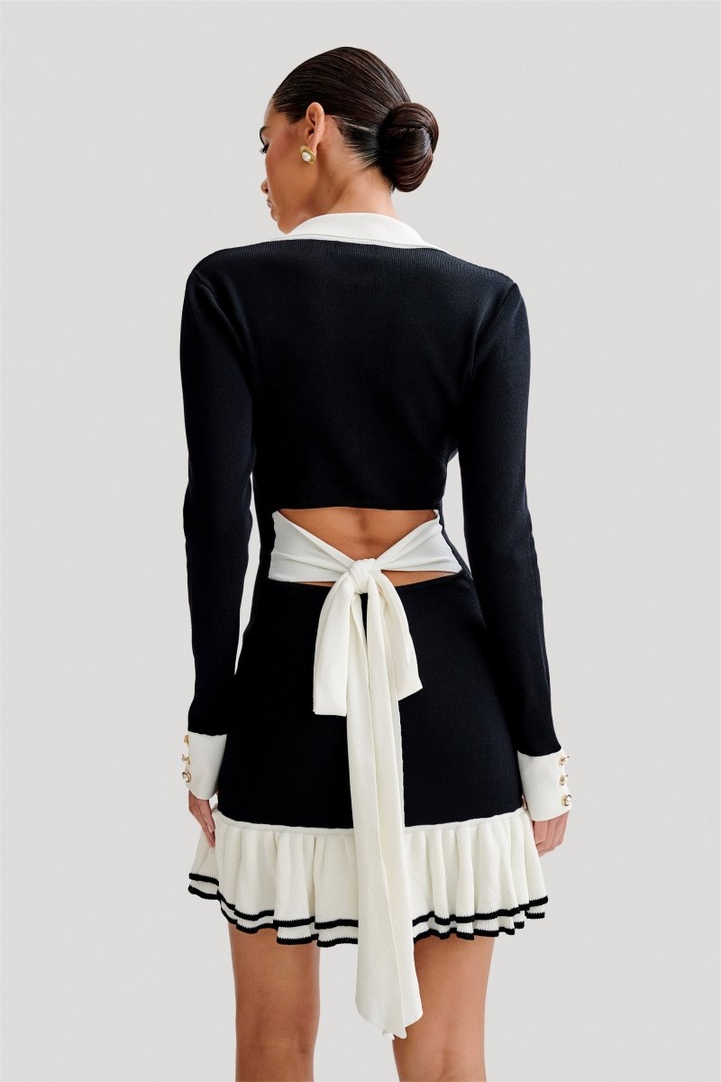Alexia Contrast Ruffle Bow Mini Knit Dress - Women's Elegant Party Cocktail Dress for Date Night & Special Occasions