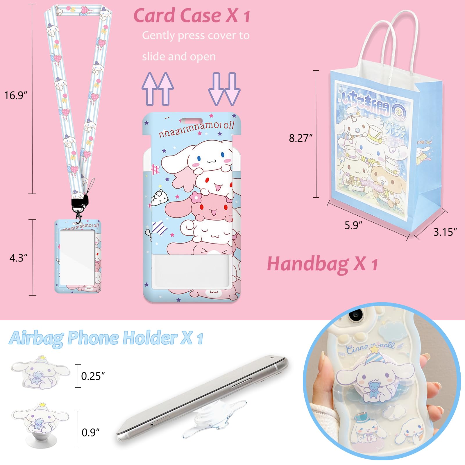 Sanrio Cinnamoroll Anime School & Office Supplies Set - Pencil Case, Pens, Stickers, Badge Pins, Keychain, Lanyard with ID Holder, Ruler, Sticky Notes, Phone Stand & Gift Bag (Blue) - Perfect for Students, Anime Fans & Kawaii Lovers