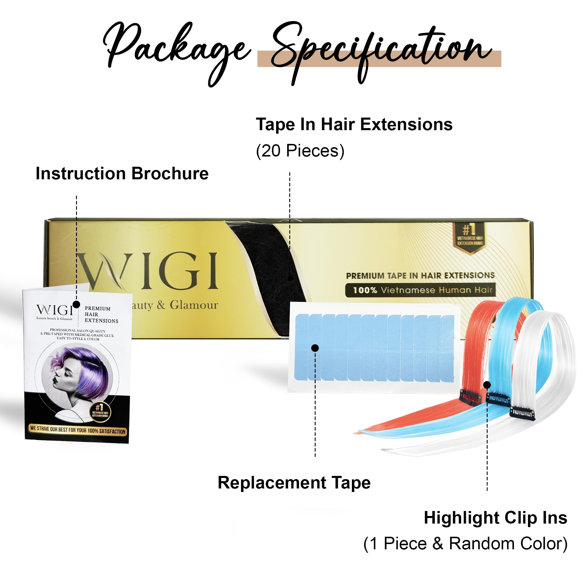 WIGI Premium Tape in Hair Extensions - 100% Real Human Hair, 20pcs Straight Seamless Skin Weft, 50g/pack, Thick Ends for Invisible Volume | Perfect for Daily Styling, Weddings & Special Occasions