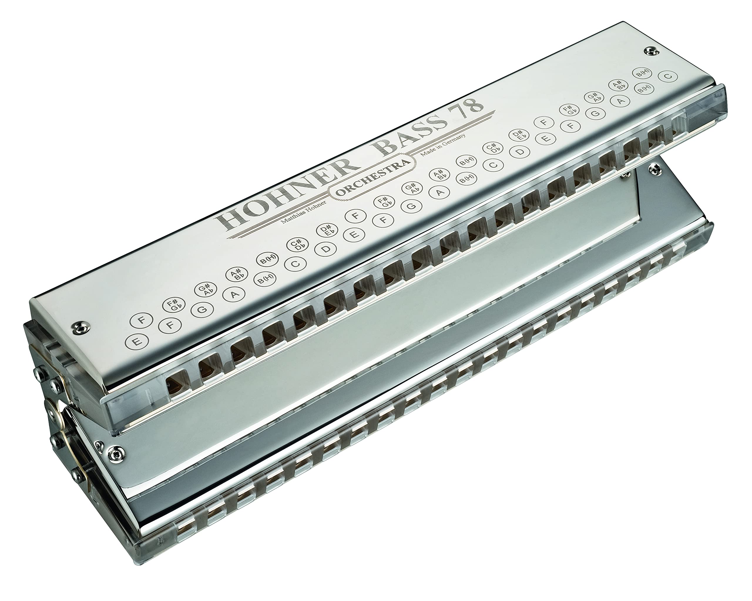 Hohner Accordions Bass 78 Harmonica in Silver - Professional Diatonic Harmonica for Blues, Folk & Rock Music - Perfect for Live Performances & Studio Recording