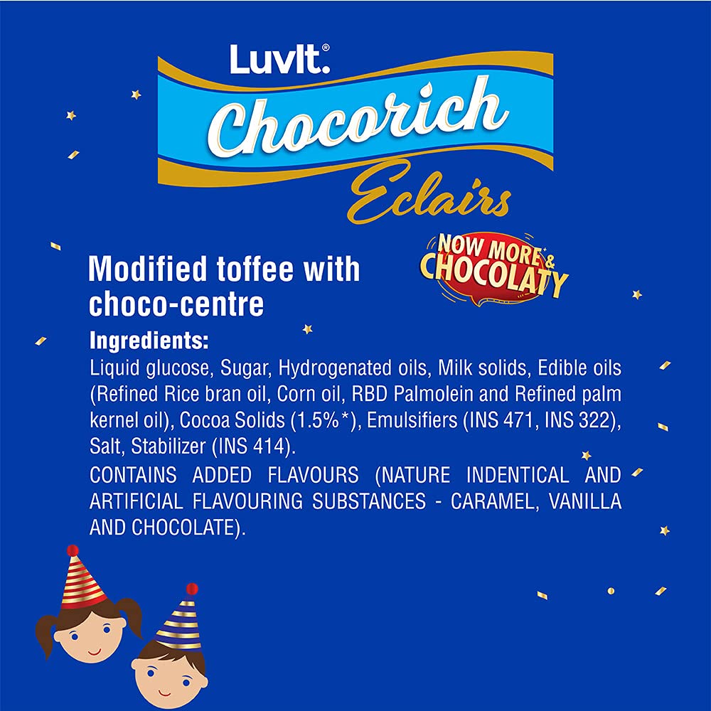 LuvIt Chocorich Classic Eclairs Chocolate - 78 Piece Birthday Party Pack (390g) | Bulk Chocolate Candies for Parties, Gifts & Celebrations | Perfect for Halloween, Christmas & Easter Treats