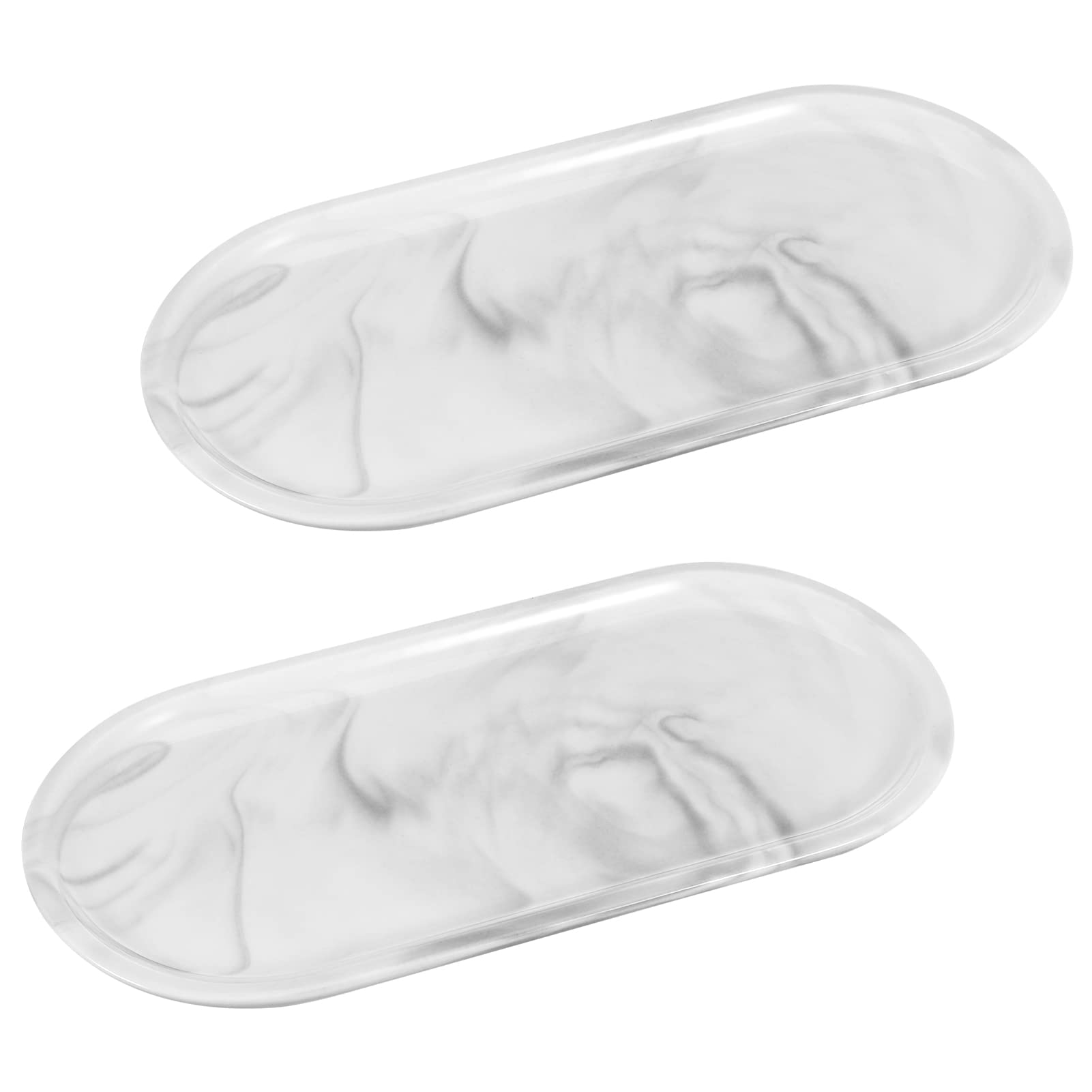 AUXSOUL 2-Pack White Ceramic Bathroom & Kitchen Counter Organizer Tray - Perfect for Vanity, Cosmetics, Jewelry, Soap, Candles, Towels & Plants | Elegant Home Decor for Bathroom Countertops & Kitchen Organization
