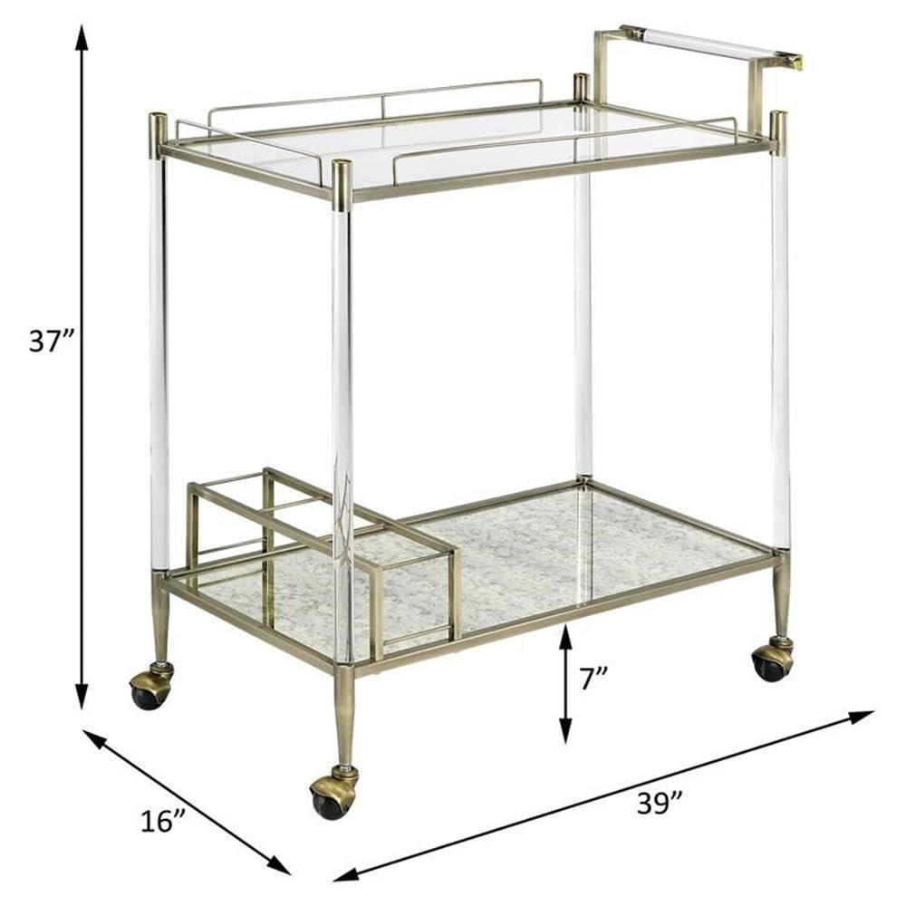 Acme Cirro Serving Cart with Antique Mirror & Brass Wire Metal Frame - Perfect for Dining, Kitchen, and Outdoor Entertaining
