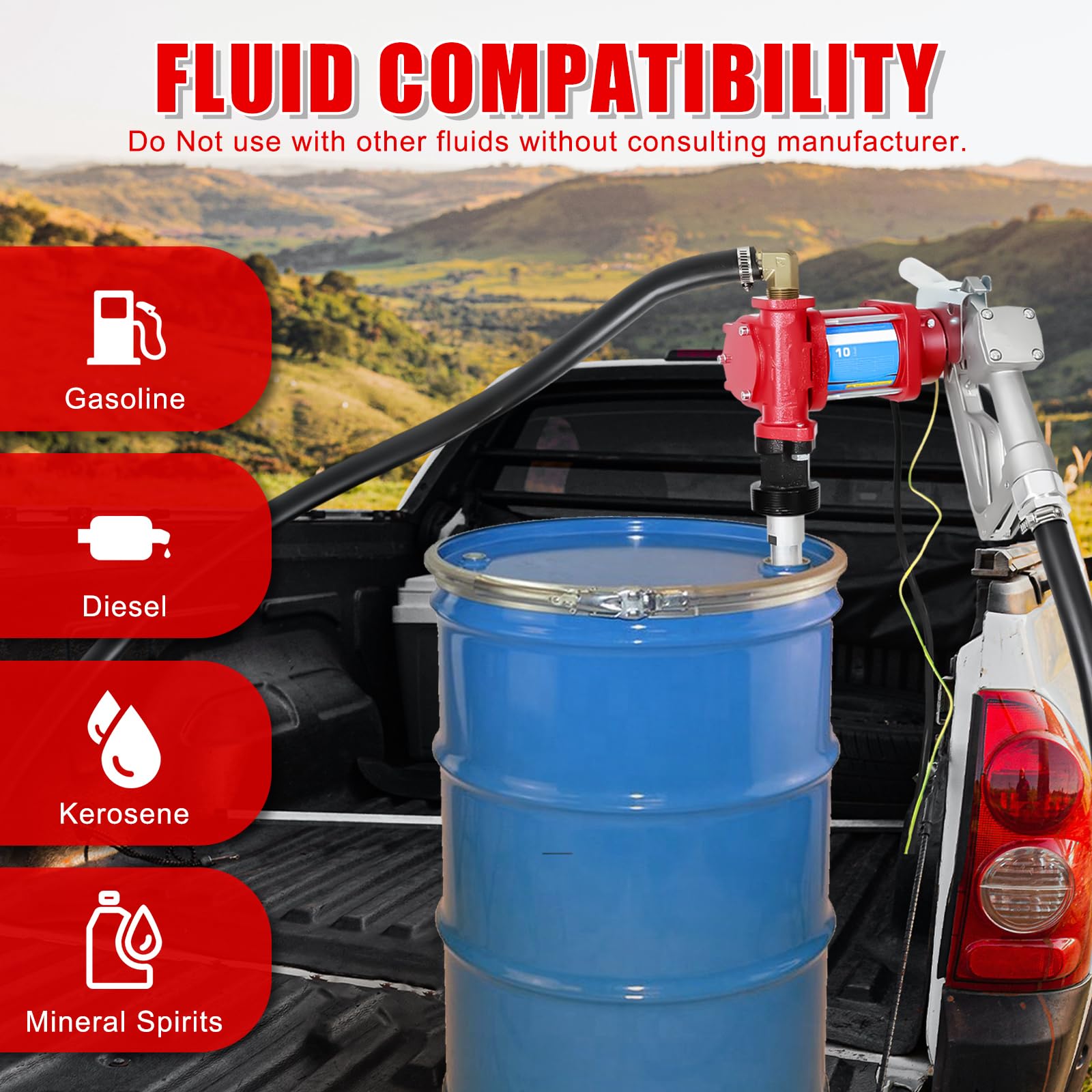 SUPERFASTRACING 12V DC Fuel Transfer Pump - 10GPM High Flow Gasoline & Diesel Pump with Nozzle Kit - Portable Fuel Transfer for Cars, Boats, RVs & Farm Equipment