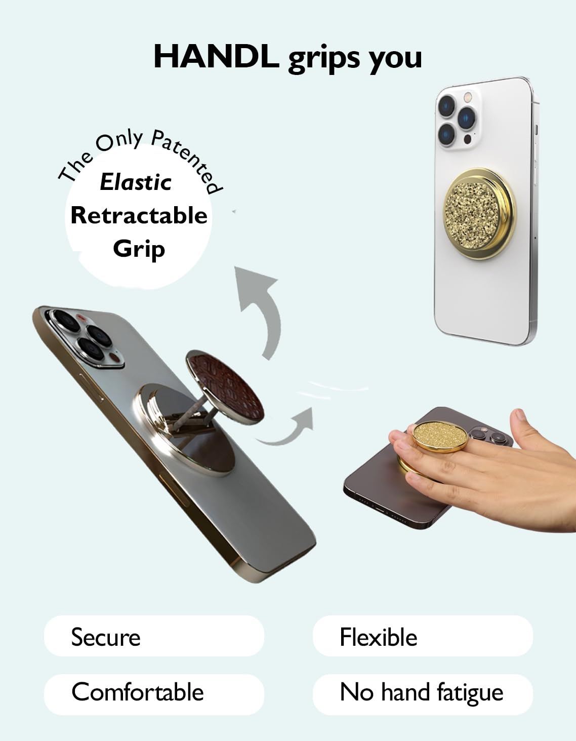 HANDL New York: White - Handl O Elements Collection - Phone Grip and Stand for Smartphone - Perfect for Home, Office, and Travel Use