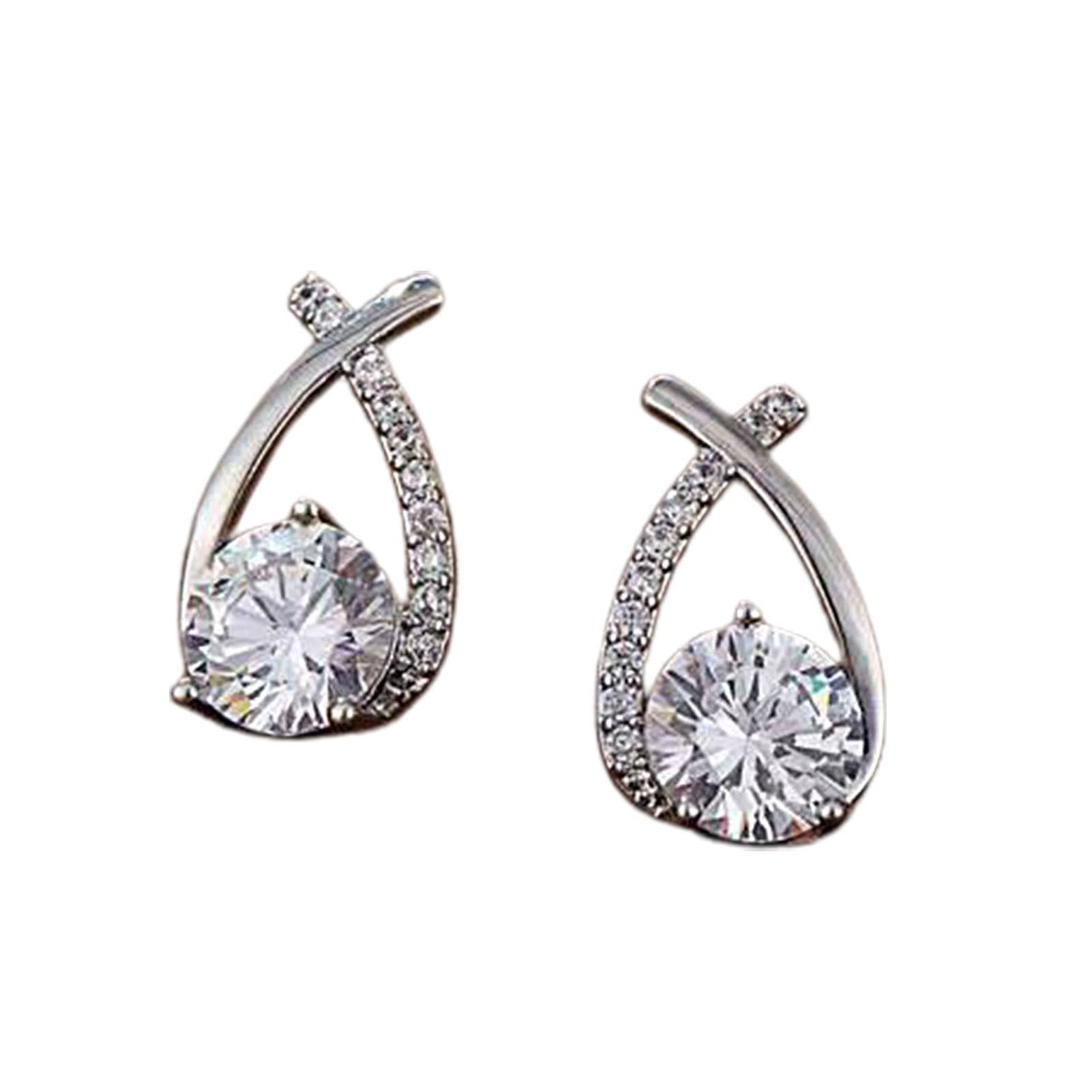 Stylish Rhinestone Cross-Cut Stud Earrings for Women - Elegant Dangle Drop Statement Jewelry Gift Set (1 Pair) - Perfect for Weddings, Parties & Special Occasions
