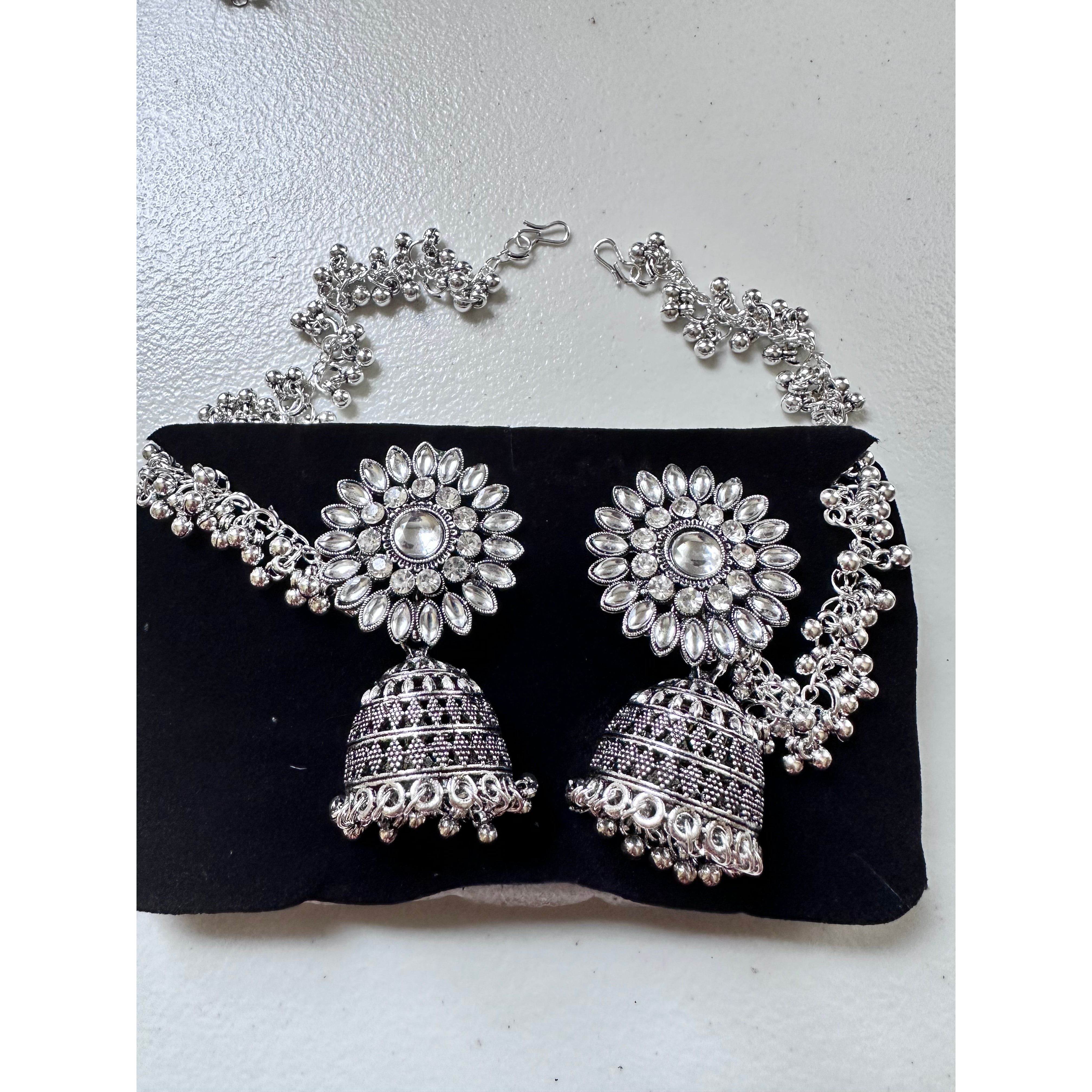 Exquisite Jhumka Earrings with Long Chain Tassels - Traditional Indian Ethnic Jewelry for Women - Perfect for Weddings, Parties, and Festive Occasions