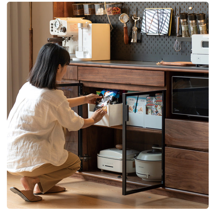 Solid Black Walnut Wood Sideboard Buffet Cabinet - Rustic Dining Room Storage Furniture for Kitchen, Living Room & Entryway Organization