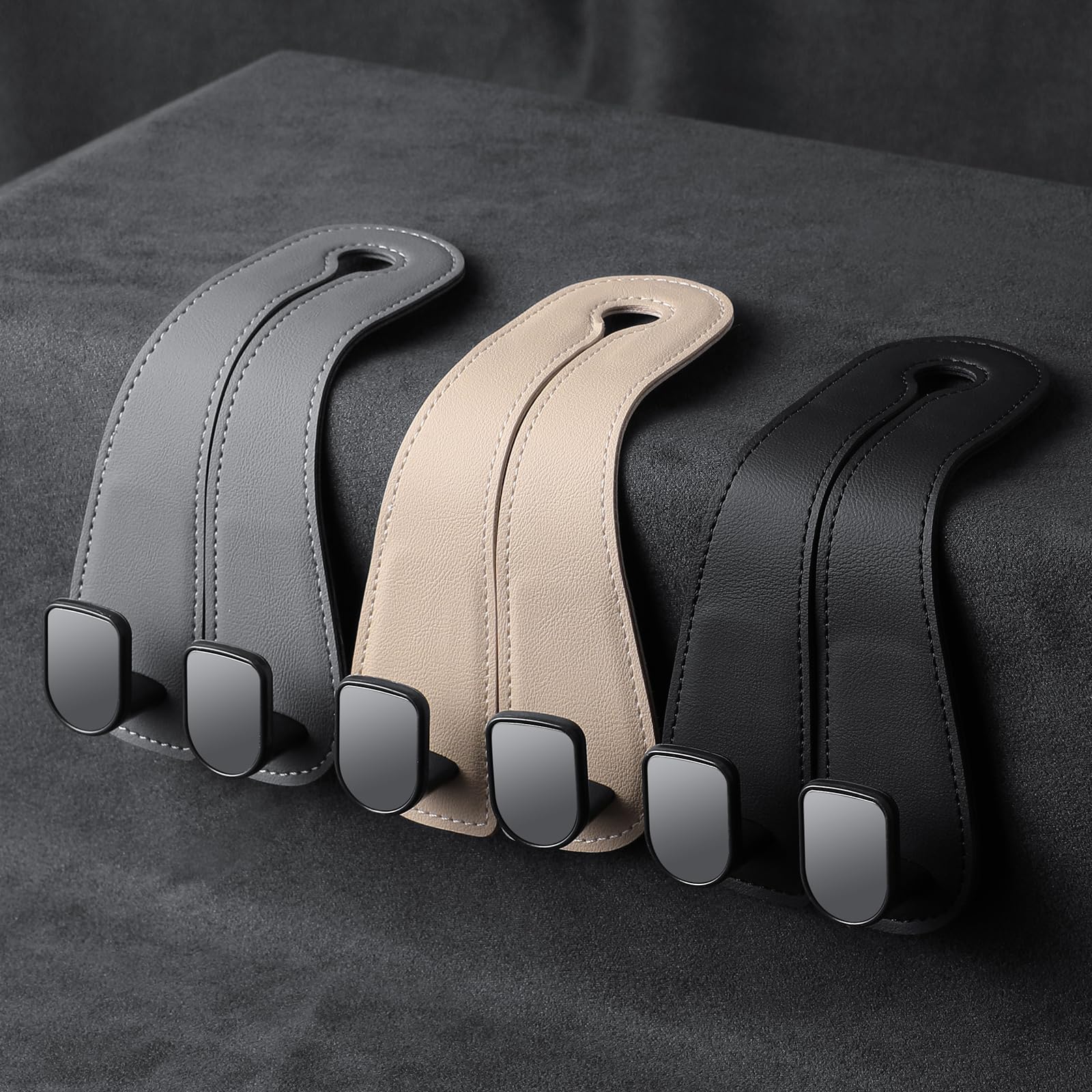 2 Pack Black Car Headrest Hooks - Durable Leather Seat Back Hooks for Purses, Bags & Accessories - Perfect for Organizing Handbags, Groceries & Shopping Items While Driving (Car Organizer Accessories)