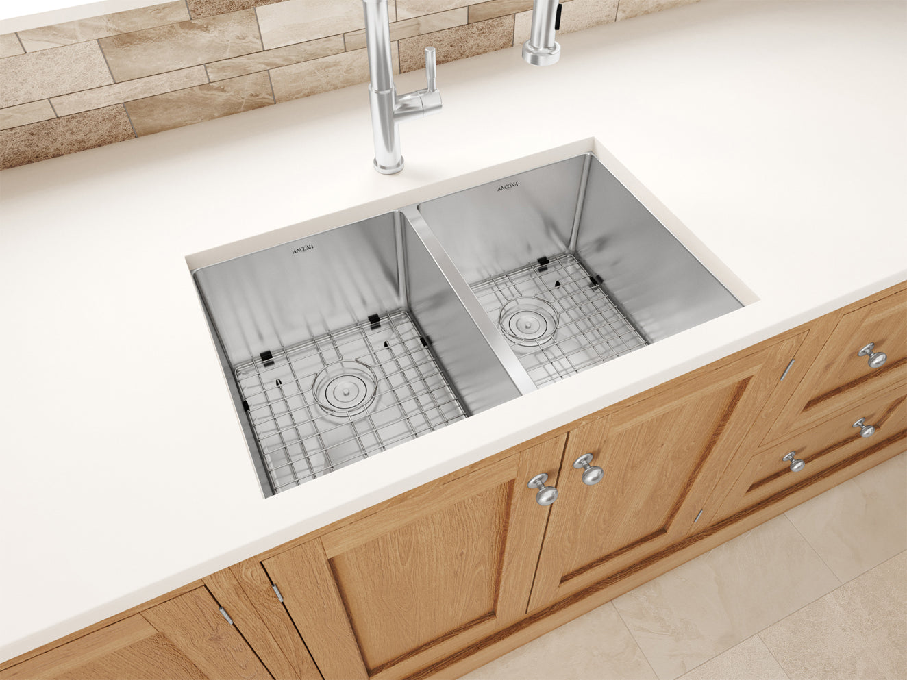 Prestige Series 28-Inch Undermount Stainless Steel Double Bowl Kitchen Sink - 50/50 Design with Satin Finish, Drain Grids & Strainers - Perfect for Modern Kitchens & Heavy-Duty Cooking