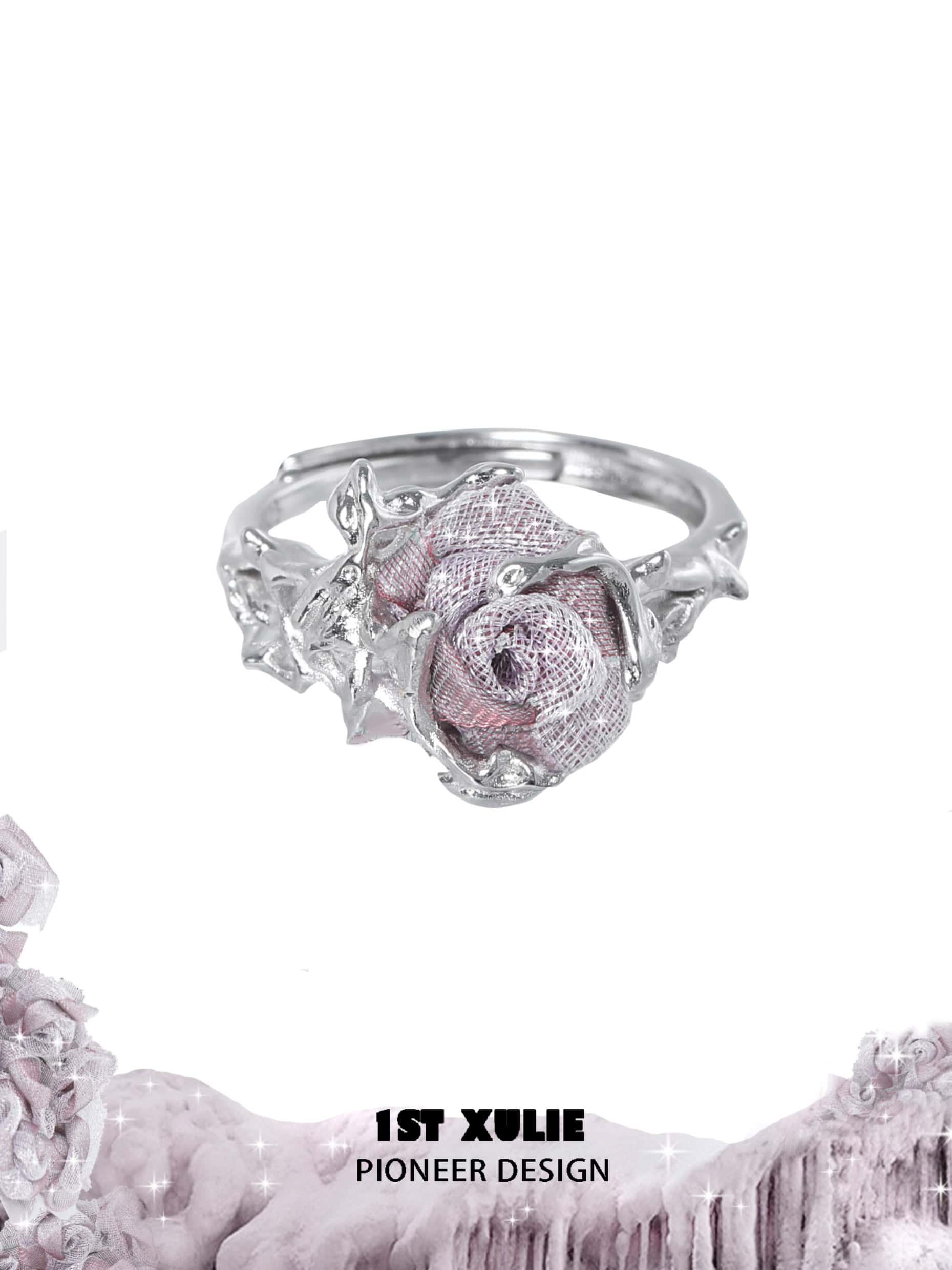 S925 Sterling Silver Knitted Rose Ring for Women - Elegant Floral Jewelry Gift for Valentine's Day, Anniversary & Romantic Occasions