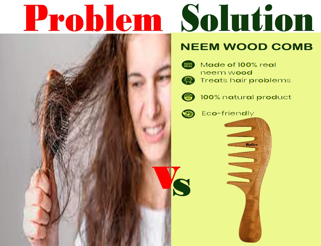 Organic Neem Wooden Comb for Women - Wide Tooth Detangling Comb for Curly Hair, Promotes Hair Growth & Reduces Dandruff | Perfect for Daily Hair Care, Travel & Natural Hair Maintenance
