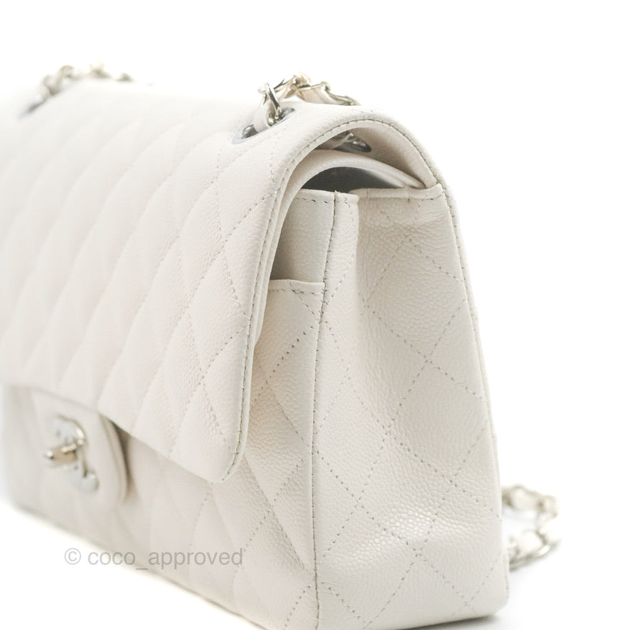 Chanel Classic Medium Double Flap Bag in White Caviar Leather with Silver Hardware - Luxury Handbag for Women, Perfect for Work, Parties & Everyday Use