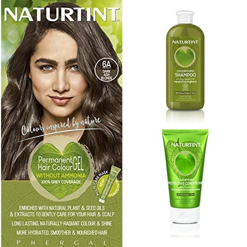 Naturtint Permanent Hair Color 6A Dark Ash Blonde with Shampoo & Conditioner Set - Ammonia Free Vegan Hair Dye for Natural Gray Coverage at Home