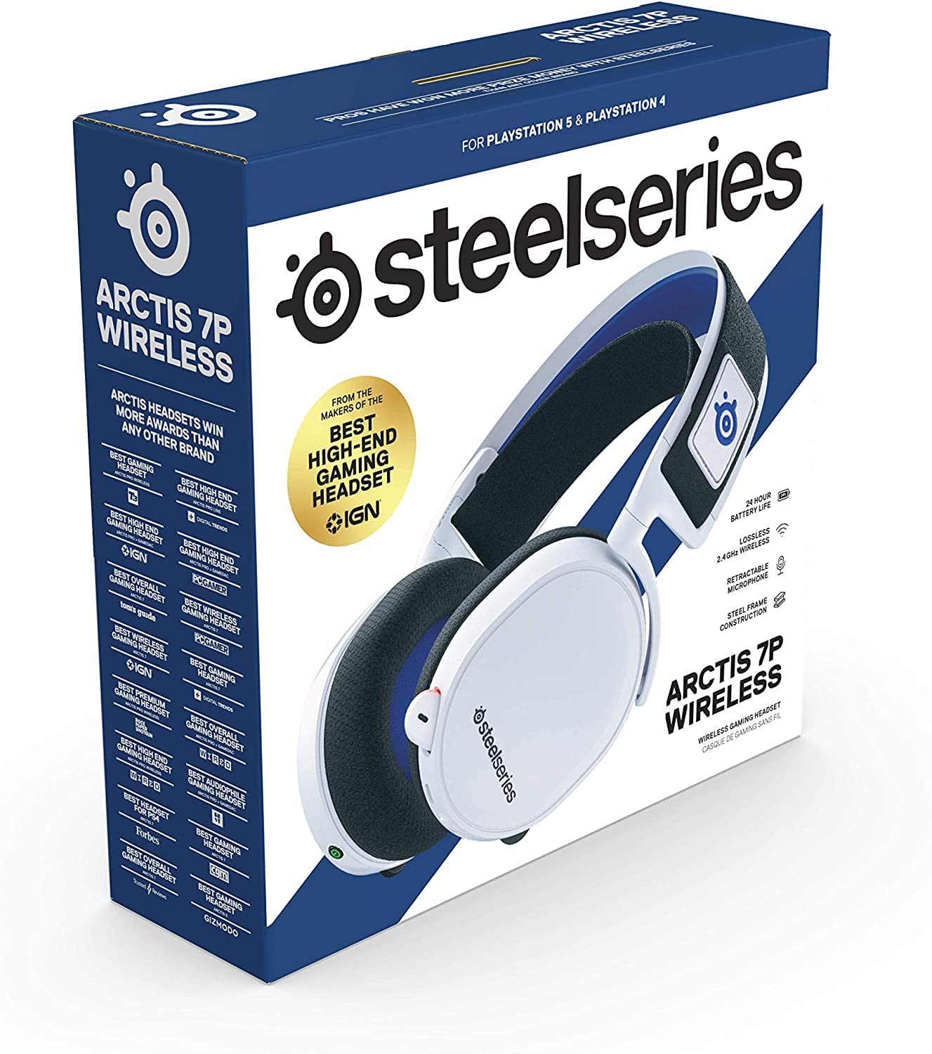 SteelSeries Arctis 7P Wireless Gaming Headset - 2.4GHz Lossless Audio for PS5/PS4 - Comfortable White Headphones with Microphone - Perfect for Competitive Gaming & Streaming