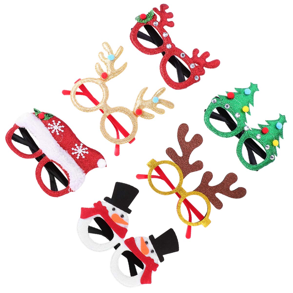 NUOBESTY 6 Pairs Christmas Glasses - Cute Holiday Party Eyewear with Glitter Frames, Fun Xmas Costume Accessories for Festive Celebrations, Family Gatherings & Office Parties