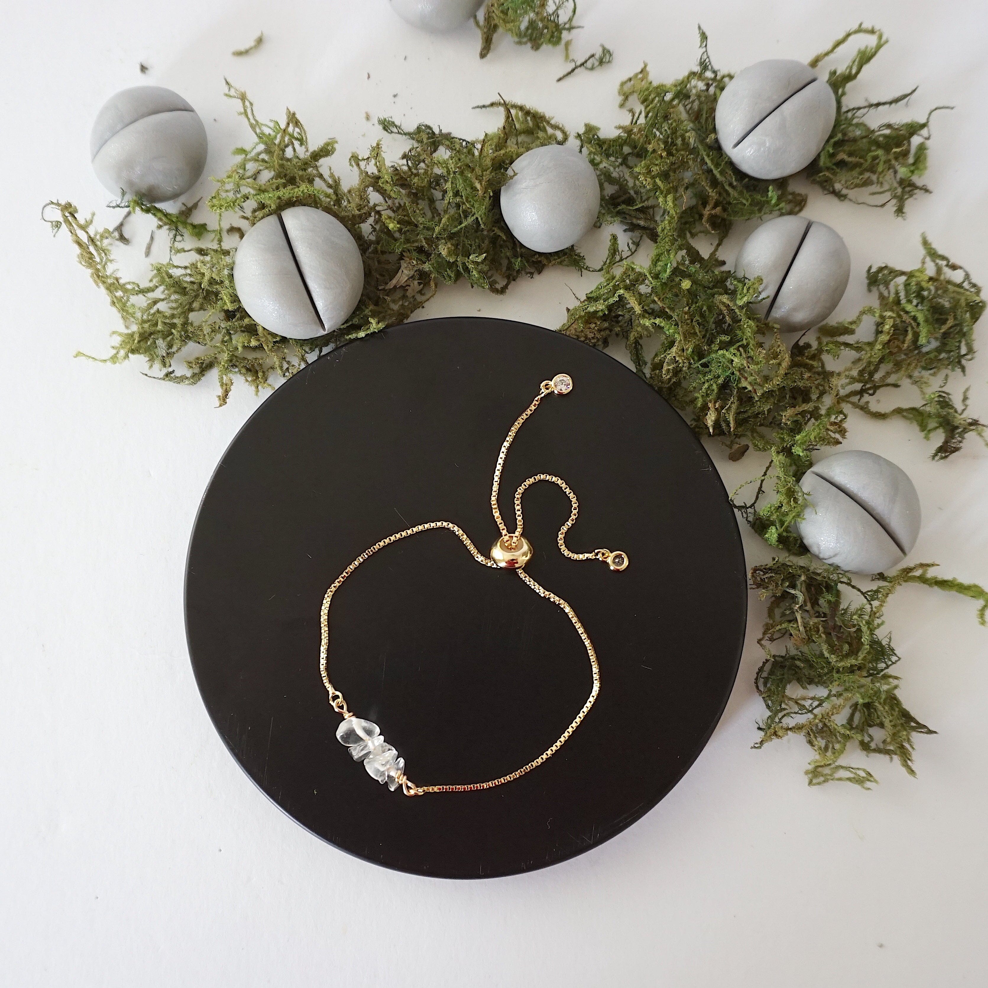 Gold Plated Adjustable Clear Quartz Bolo Crystal Bracelet for Women | Healing Crystal Jewelry for Meditation, Yoga & Positive Energy