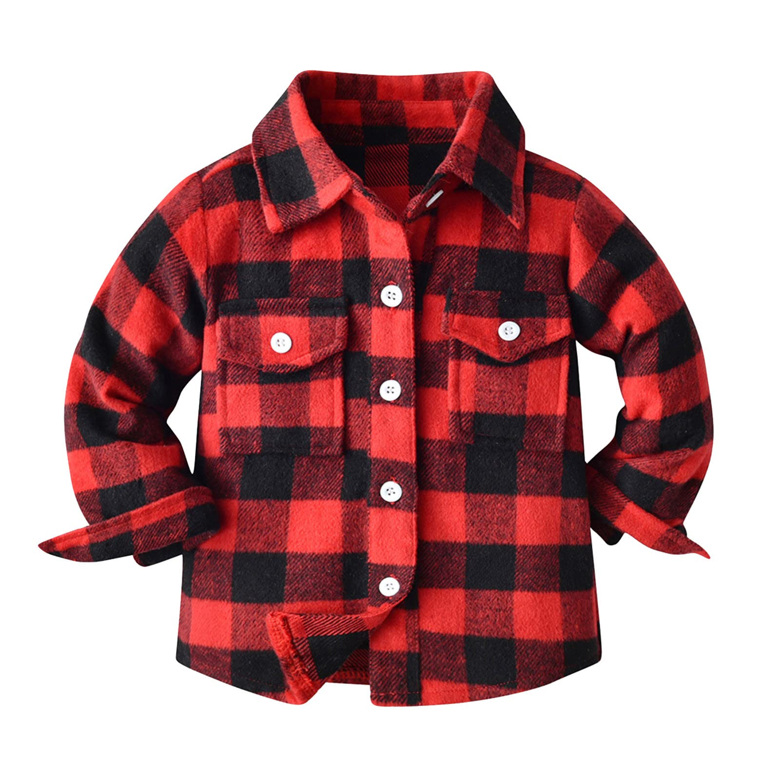 **Boys' Plaid Flannel Shirt Jacket with Button Front & Pocket - Long Sleeve Spring Outerwear for Toddler Baby - Perfect for Playdates, Outdoor Adventures & Casual Wear**