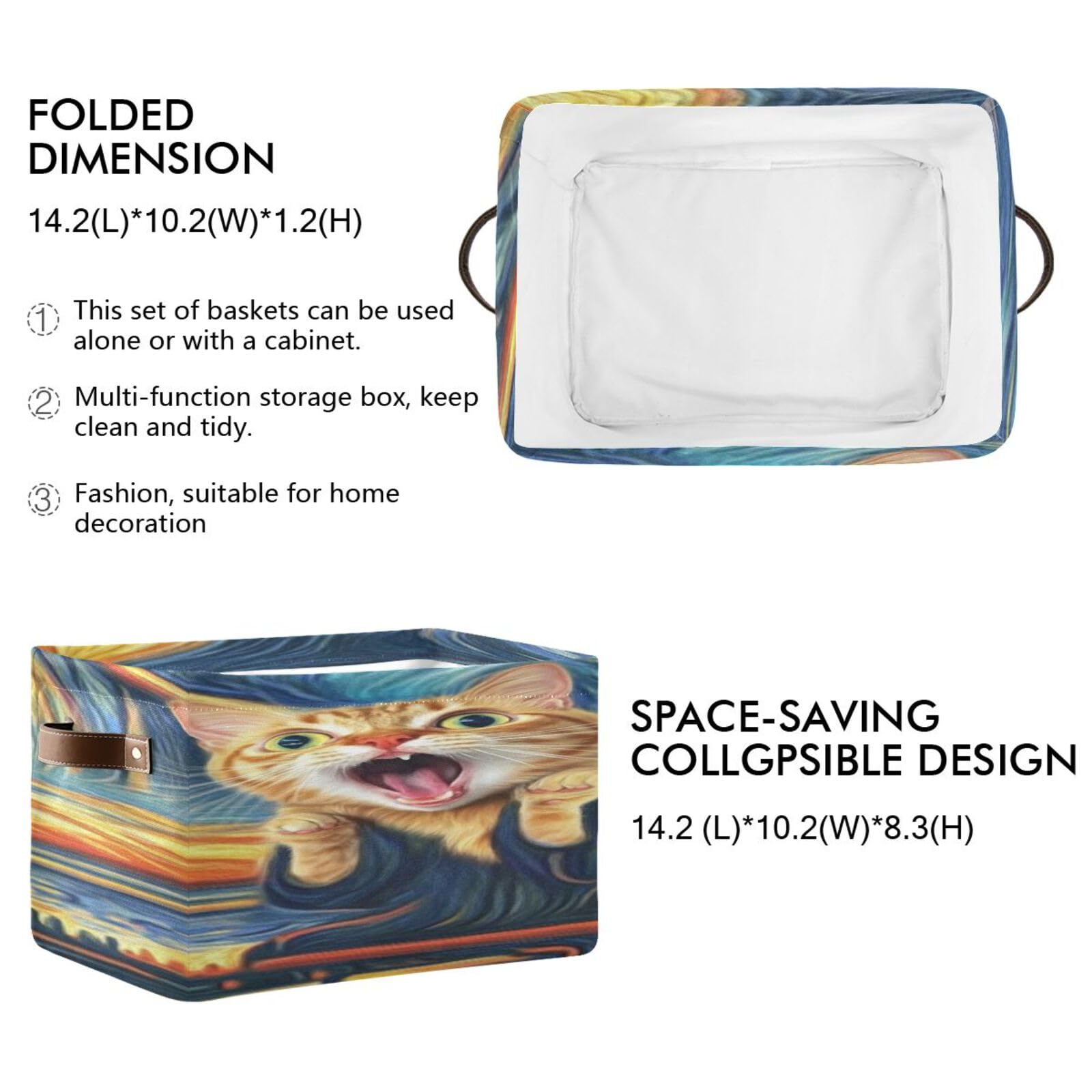 Large Foldable Storage Baskets with Handles - 2 Pack Calico Cat Pattern Organizing Bins for Closet, Shelves & Home Organization | Perfect for Bedroom, Bathroom & Kids Room Storage