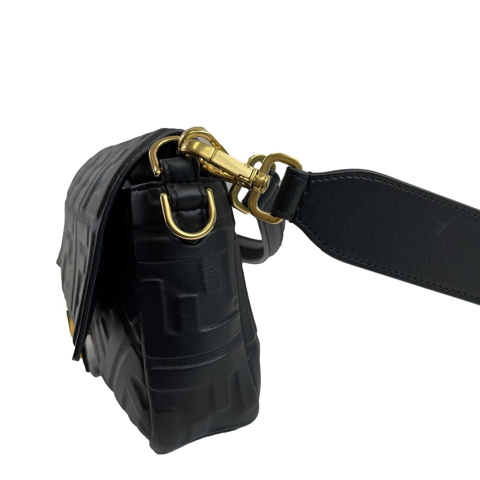 Fendi Baguette NM Zucca Embossed Leather Medium Black Handbag for Women | Luxury Designer Shoulder Bag | Perfect for Work, Evening Events & Fashion Outfits