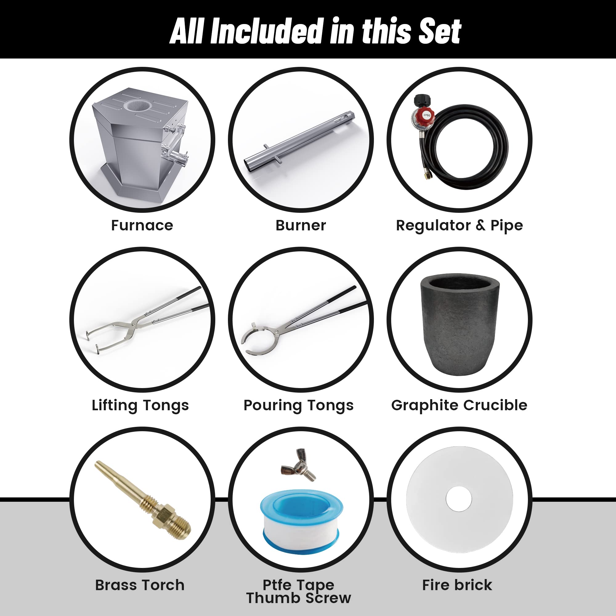 20lbs Propane Gas Melting Furnace Kit with Crucible & Tongs - Gold Silver Copper Aluminum Metal Smelter for Jewelry Making, DIY Casting & Metal Recycling | Perfect for Home Foundry, Blacksmithing & Unique Gift Creation