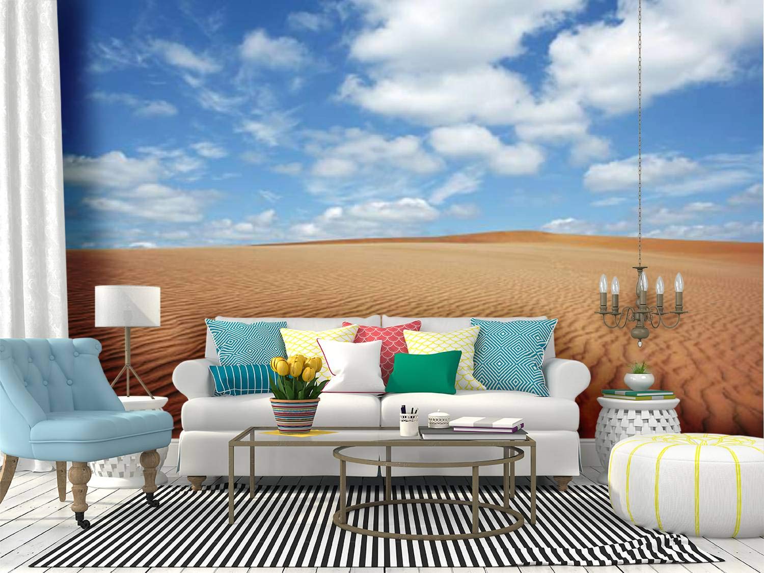 XL Desert Sand Dunes Moroccan Blue Peel and Stick Wallpaper - Self-Adhesive Removable Vinyl Wall Mural for Home Decor | Perfect for Living Room, Bedroom, and Office Accent Walls