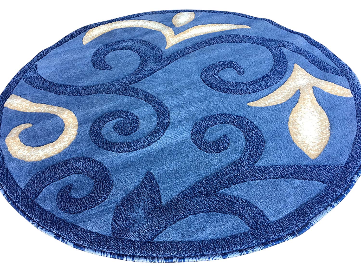 Modern Round Floral Contemporary Area Rug - Light Blue & Beige Design - 7'9