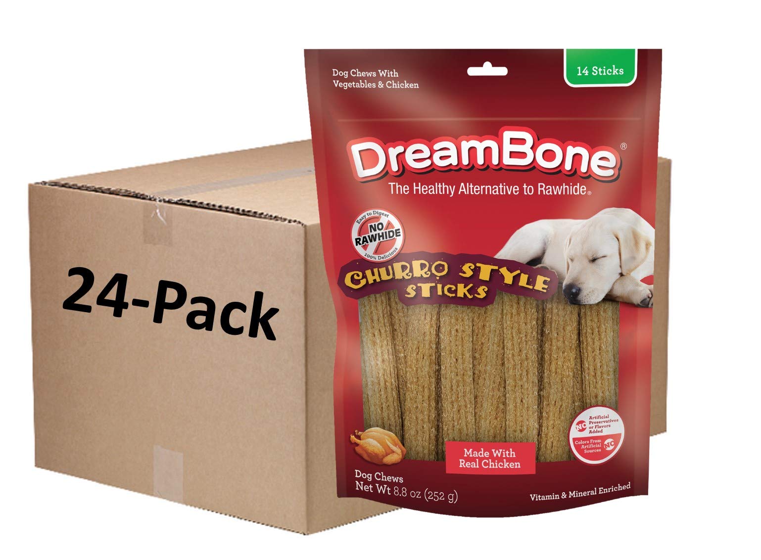 Dreambone Churro-Style Dog Chew Sticks with Real Chicken - Healthy Teeth & Strong Jaws for Small & Large Dogs | Training Rewards, Dental Care & Playtime | Perfect for Puppies, Adult & Senior Dogs at Home or Outdoors