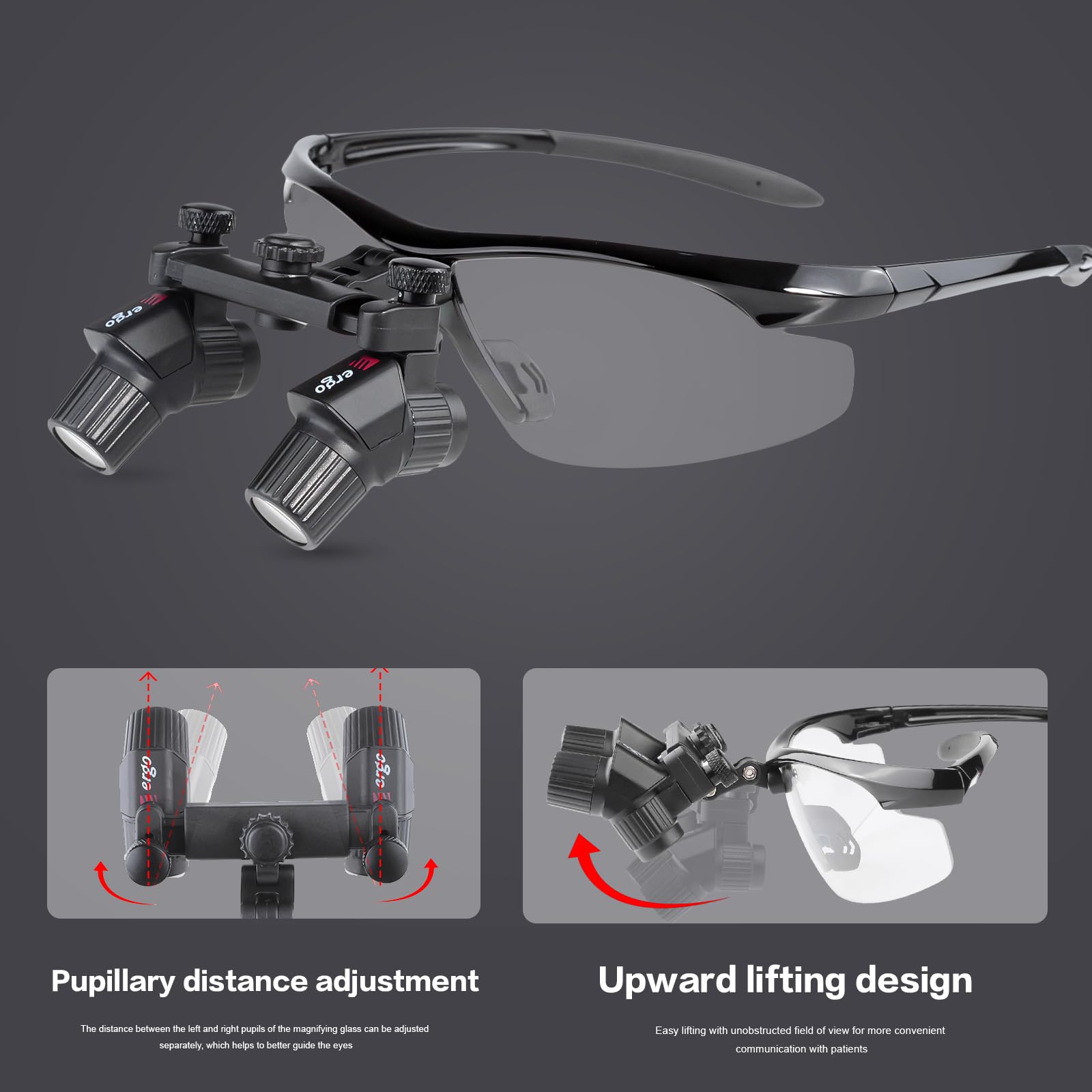 **4X-450mm Dental Ergonomic Binocular Loupes – Magnifying Glasses for Dentists & Hygienists – Black Frame – Perfect for Precision Dental Work & Surgical Procedures**