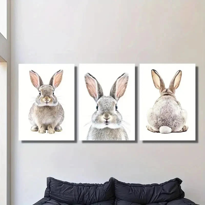 3-Piece Nordic Metal Wall Art Prints - Bunny & Rabbit Animal Decor - Ready to Hang - Perfect for Nursery, Living Room, or Bedroom Decor
