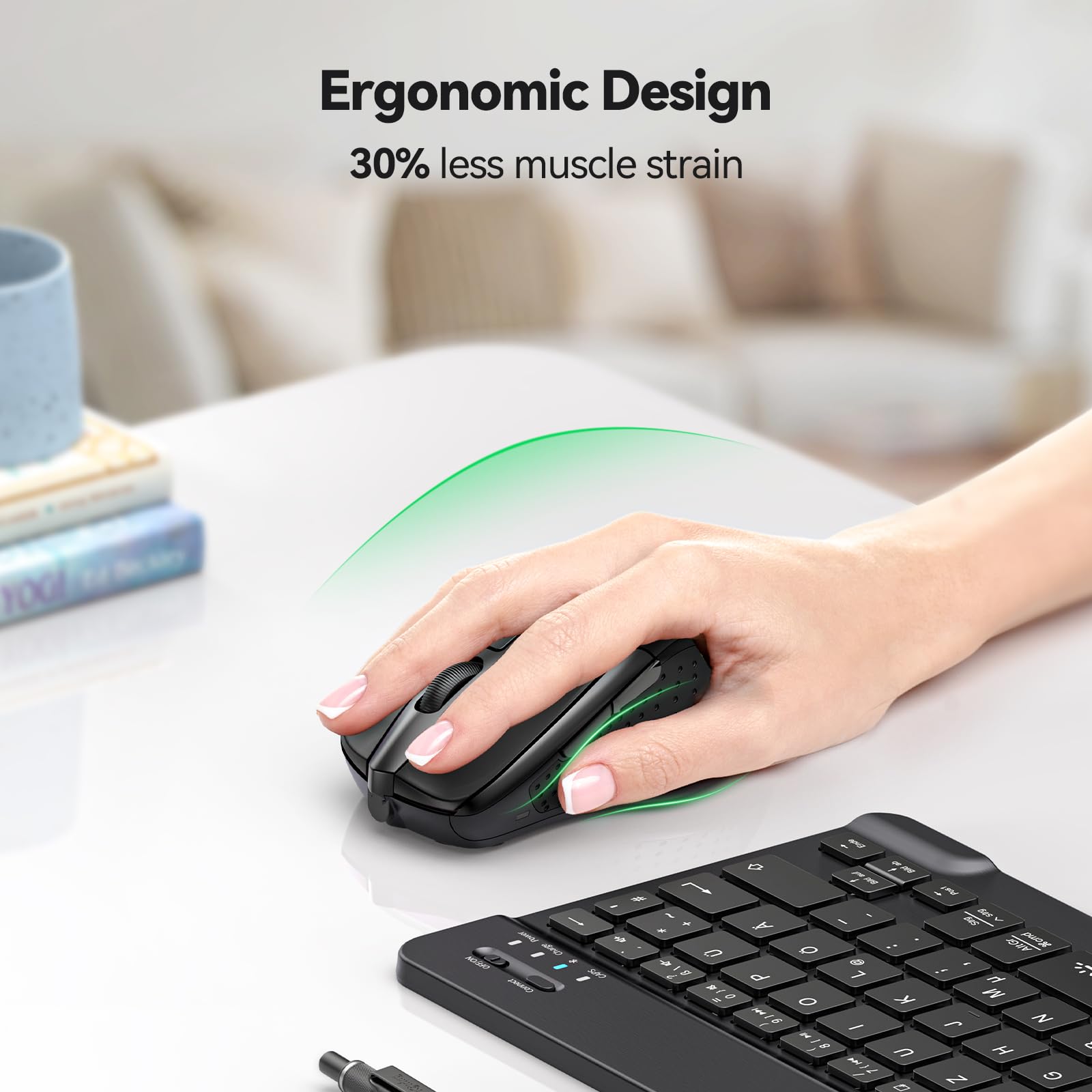 TECKNET Wireless Silent Mouse - Ultra Quiet Click, 2.4G Optical Cordless Computer Mouse with 6 Adjustable DPI up to 4000, Ergonomic Design for Laptop, Chromebook, PC (Black) - Perfect for Office, Library & Noise-Sensitive Environments