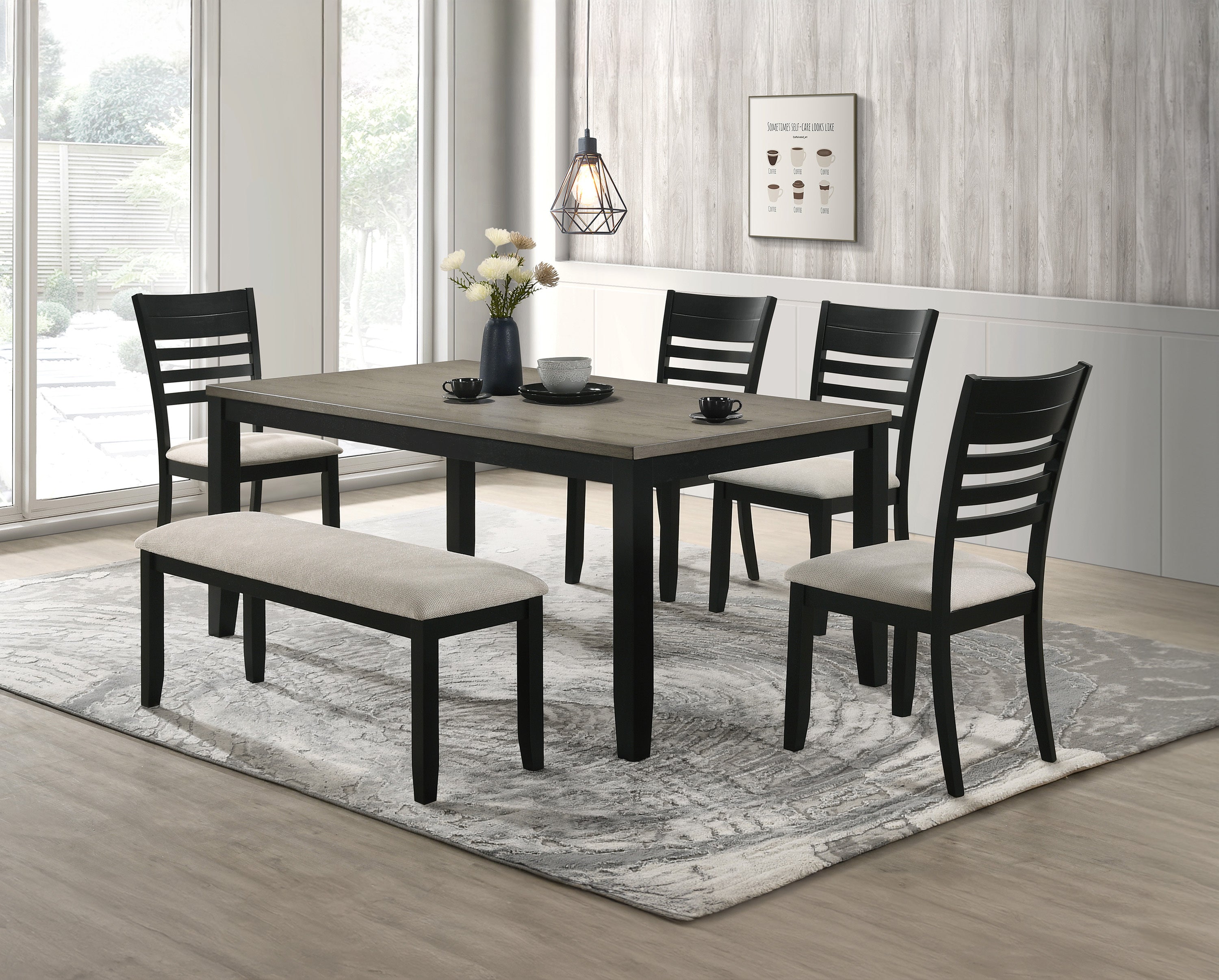 1PC Black & Gray Fabric Upholstered Wooden Bench for Dining Room, Kitchen, and Home - Perfect for Dining Sets, Kitchen Islands, and Entryway Seating