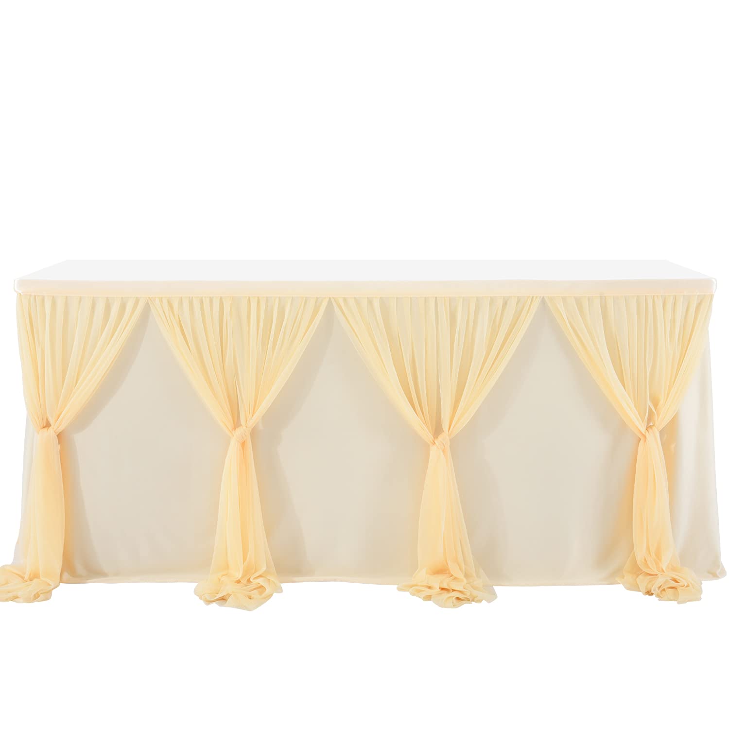 Suppromo 6ft Champagne Tulle Table Skirt for Rectangle & Round Tables - Elegant Wedding, Baby Shower, Birthday Party, Dessert Buffet & Banquet Decoration - Perfect for Indoor & Outdoor Celebrations