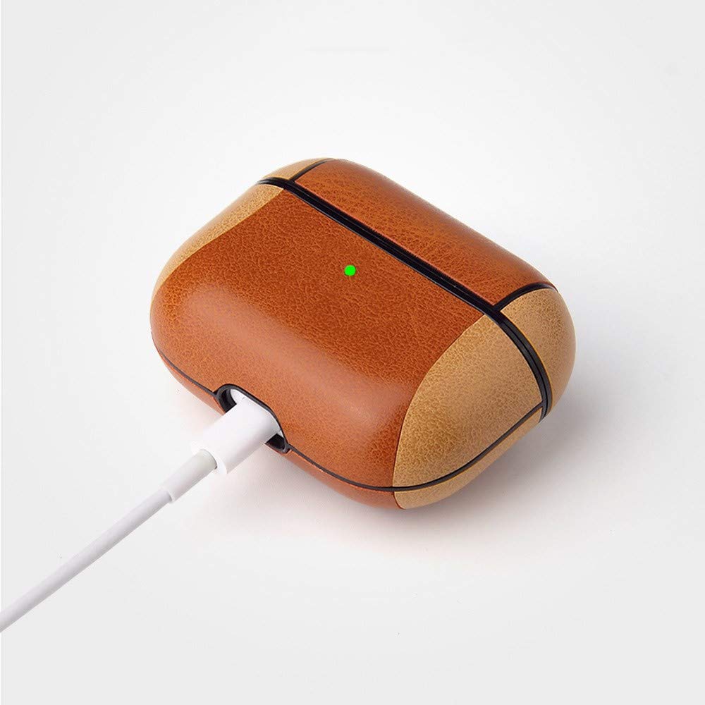Premium Leather Case for AirPods Pro & AirPods 3 (3rd Gen) - Shockproof, Dustproof Cover with Keychain & Wireless Charging Support | Perfect for Travel, Gym & Daily Use - Coffee Brown