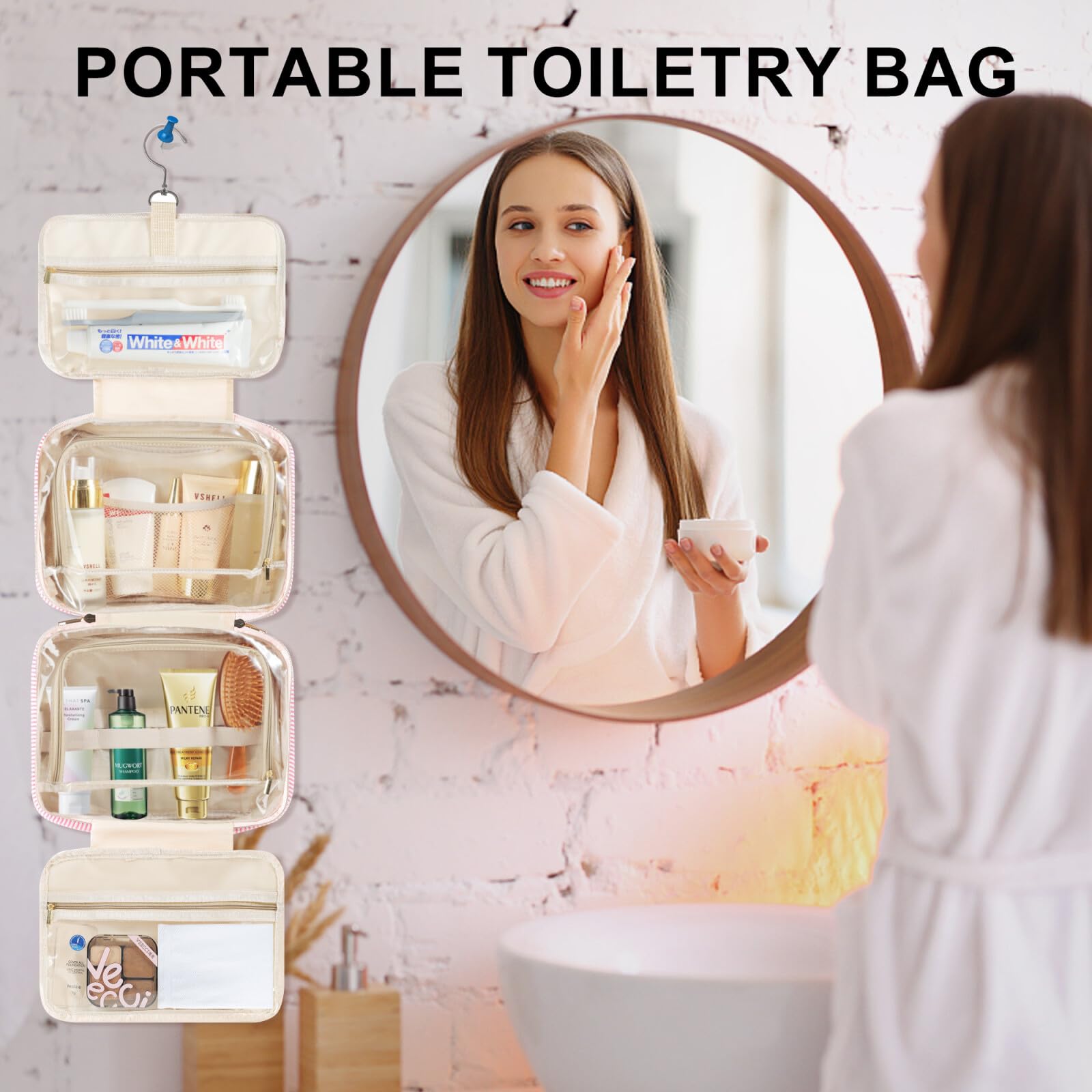 TOPEAST Hanging Toiletry Bag for Women - Large Travel Makeup Organizer for Shampoo & Cosmetics (Letter C) - Perfect for Vacation & Business Trips