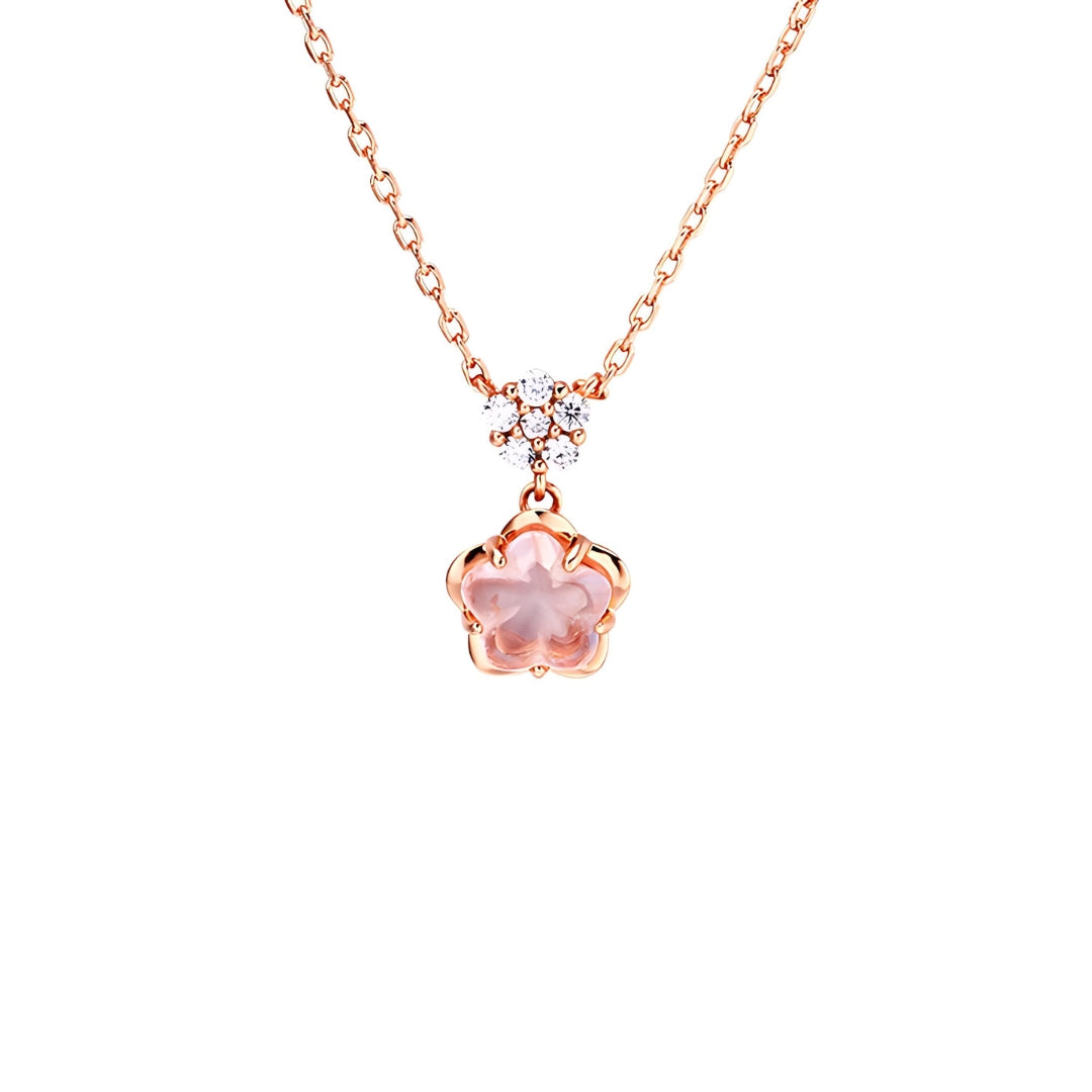 Cherry Blossom Rose Pink Gemstone Necklace for Women - Elegant Floral Jewelry Gift for Valentine's Day, Anniversary & Special Occasions | TB1282