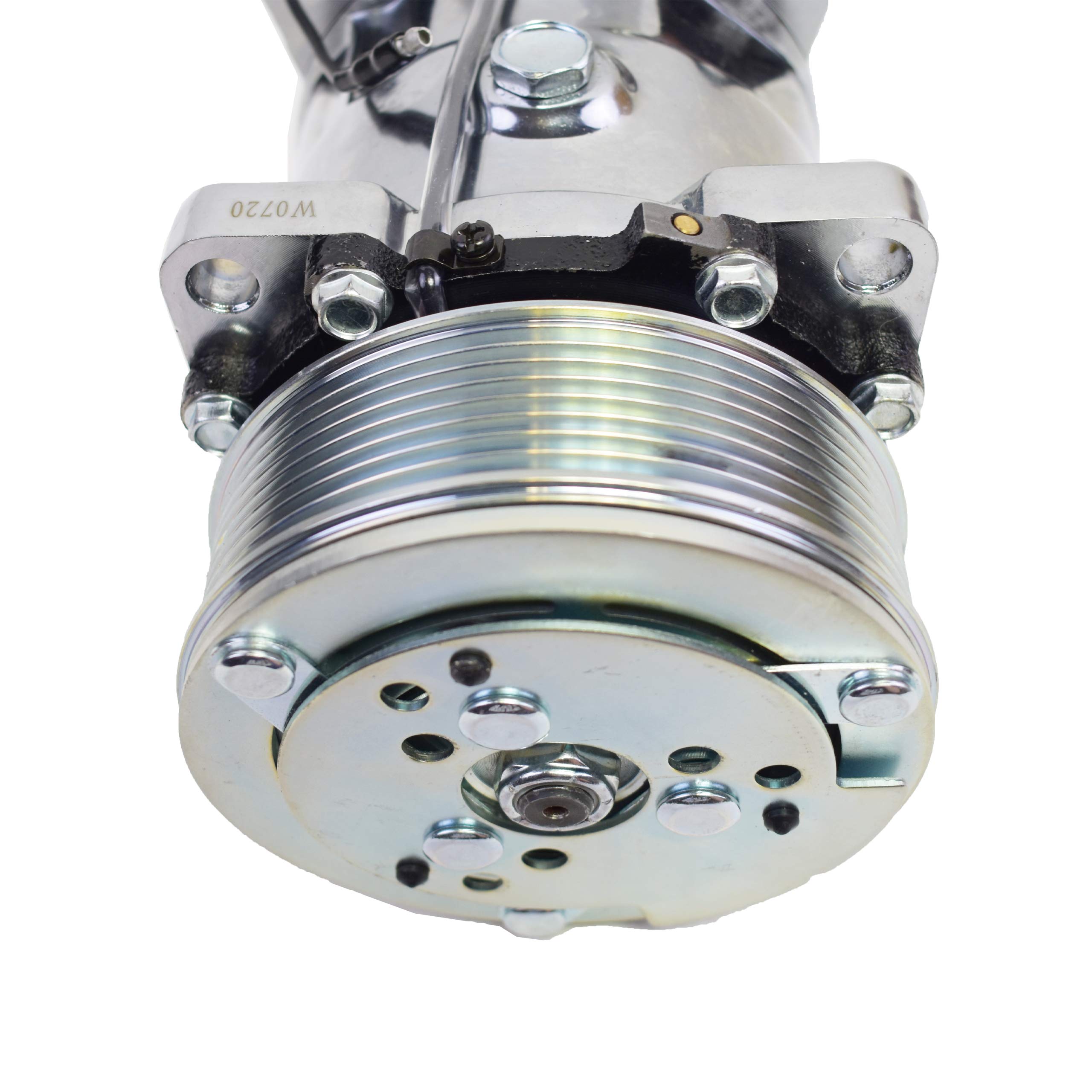 Sanden 508 Style Silver Clutch Serpentine 7 Groove Universal AC Compressor - High Performance Chrome Finish for Car & Truck Air Conditioning Systems - Perfect for Automotive Repair & AC System Upgrades