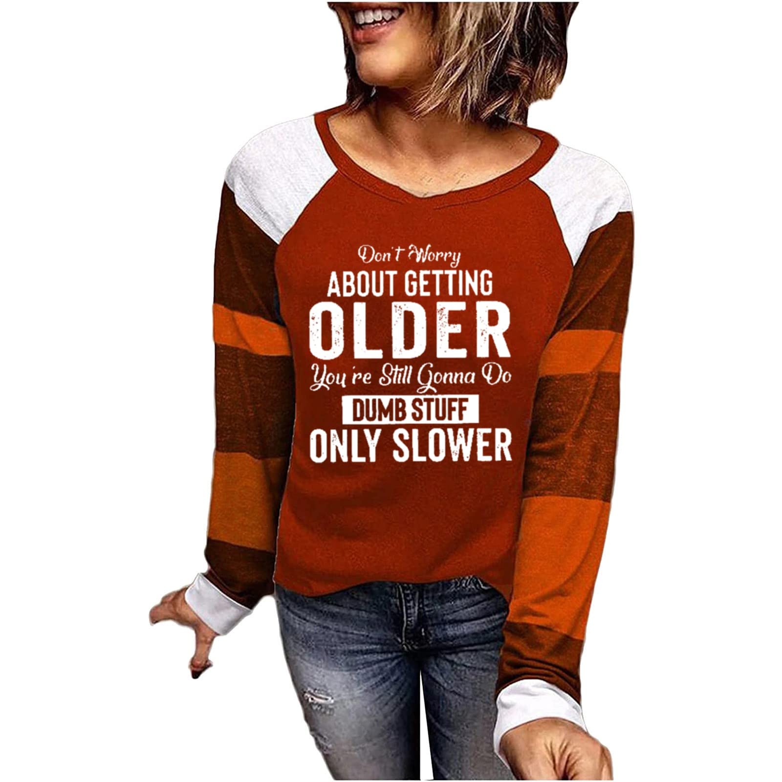 Women's Fall Blouses - Christmas Print Long Sleeve Color Block T-Shirts | Casual Holiday Tops for Christmas Parties, Office Wear & Seasonal Outfits