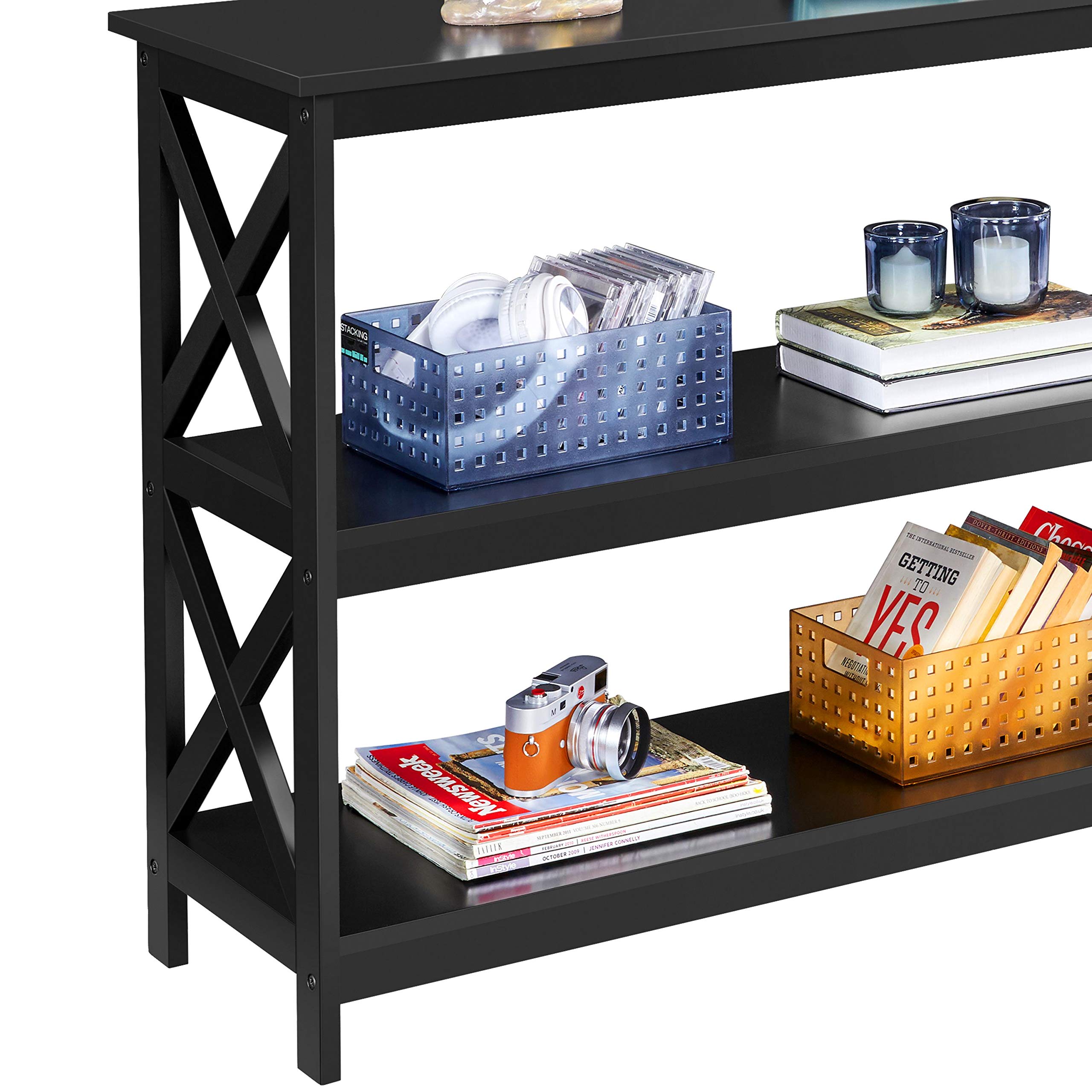 Yaheetech 3-Tier Console Table with Storage Shelves - Narrow Long Entryway Sofa Side Table, Bookshelf for Hallway & Living Room - Black Accent Furniture - Perfect for Small Spaces, Apartment Decor & Home Organization