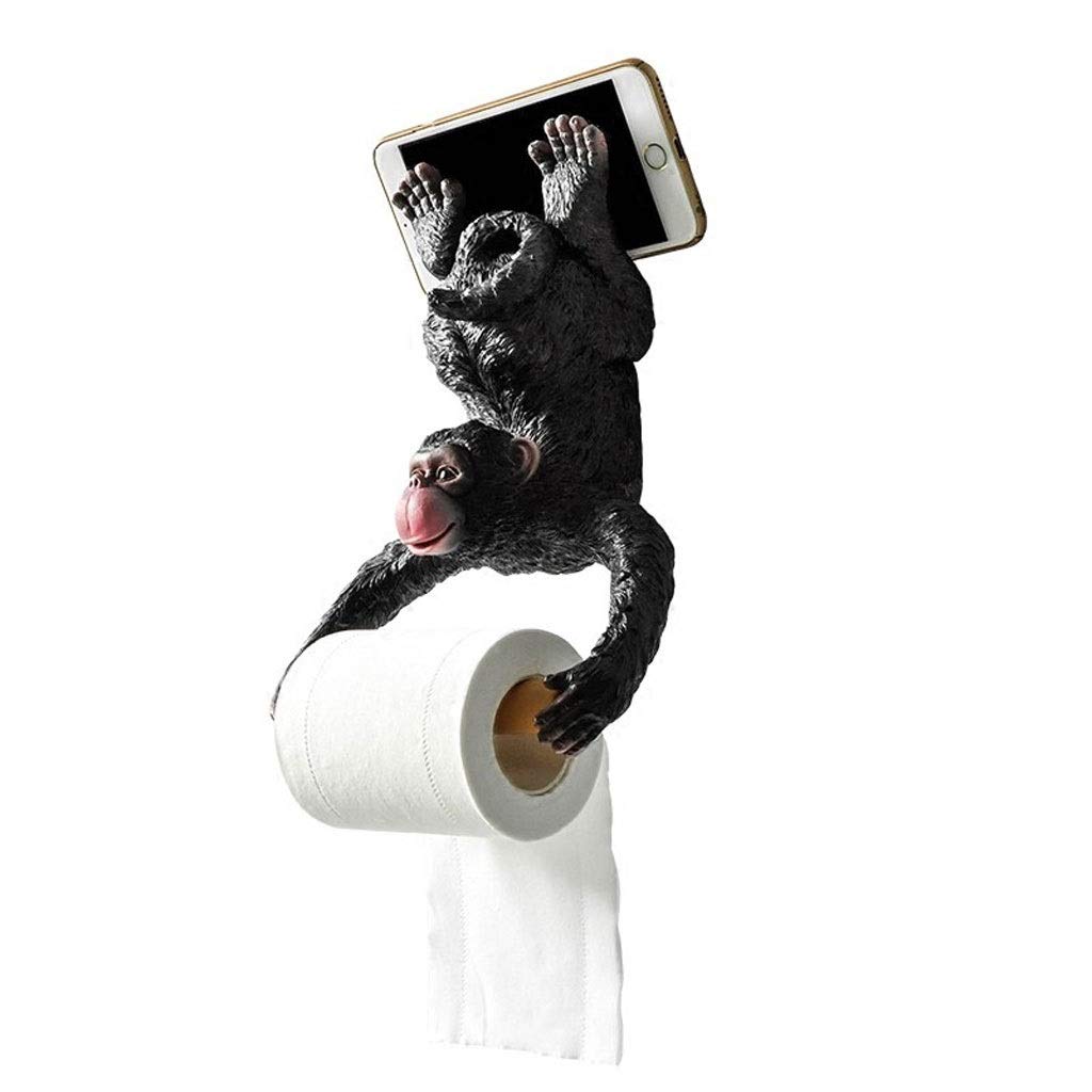 European Style Resin Wall Mount Toilet Paper Holder - Small Monkey Design Bathroom Tissue Roll Rack for Modern Home & Bathroom Decor - Perfect for Bathrooms, Powder Rooms, and Guest Toilets