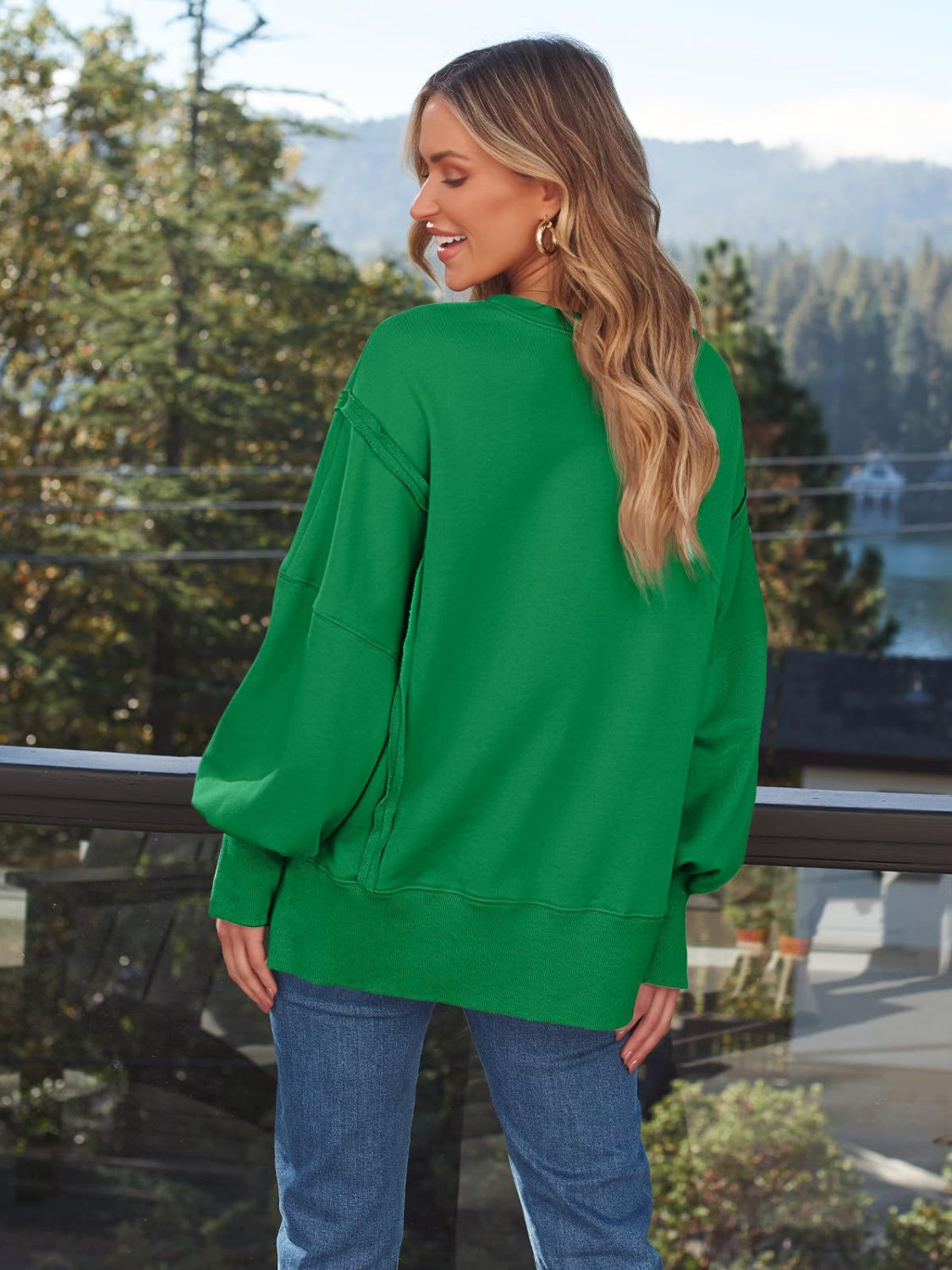 Stylish Slit Round Neck Long Sleeve Sweatshirt for Women - Cozy Pullover Top for Casual Wear, Fall & Winter Fashion