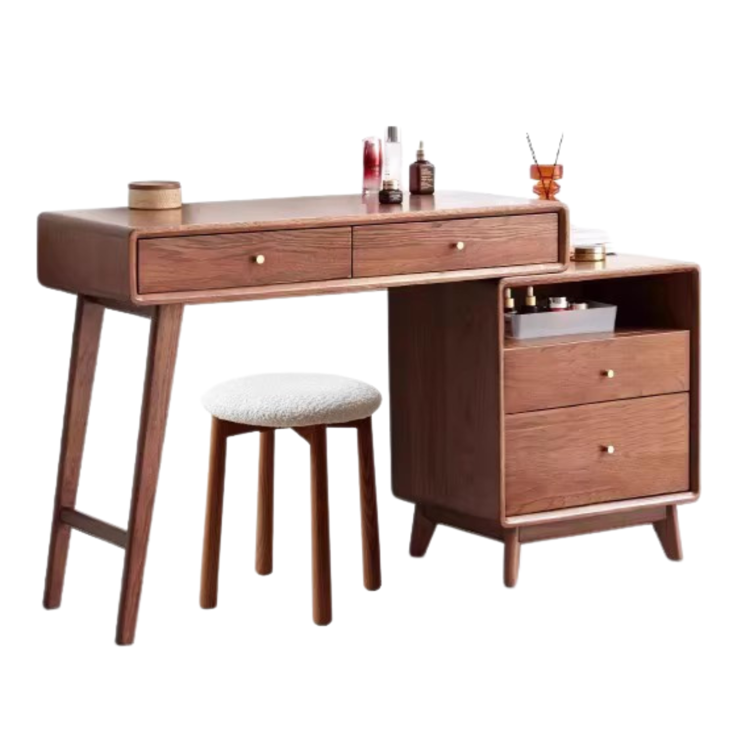 35.4-49.2x15.8x29.5inch/ 90-125x40x75сm/ Walnut color/ telescopic makeup table + cabinet + rabbit stool