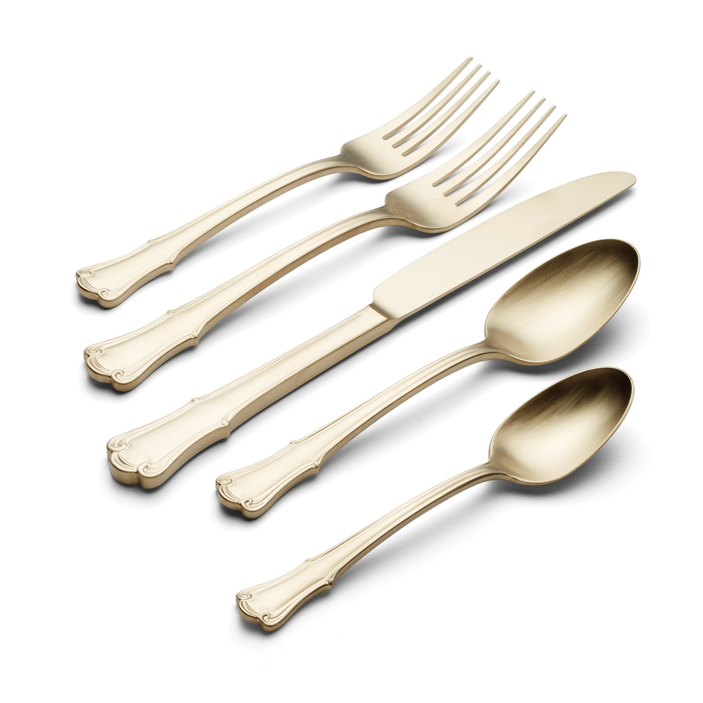 James Street Champagne Satin 20-Piece Flatware Set - Elegant Stainless Steel Cutlery for Fine Dining, Weddings & Special Occasions