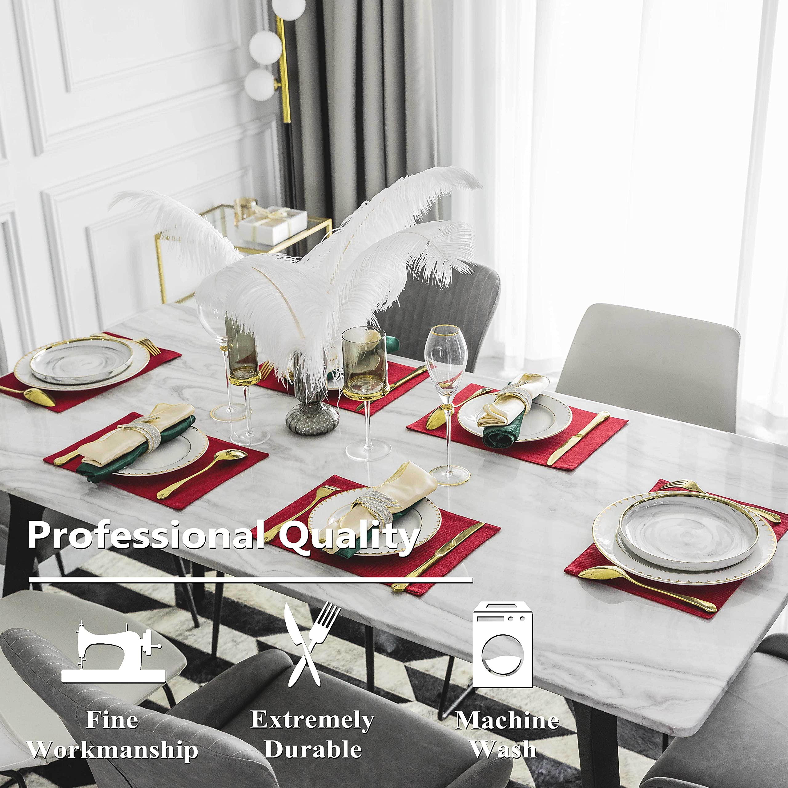 Premium 6-Piece Red Placemats Set - Heat Resistant & Machine Washable Table Mats for Dining & Kitchen (13x19 Inch, Burgundy) - Perfect for Dinner Parties, Family Meals & Holiday Decorations