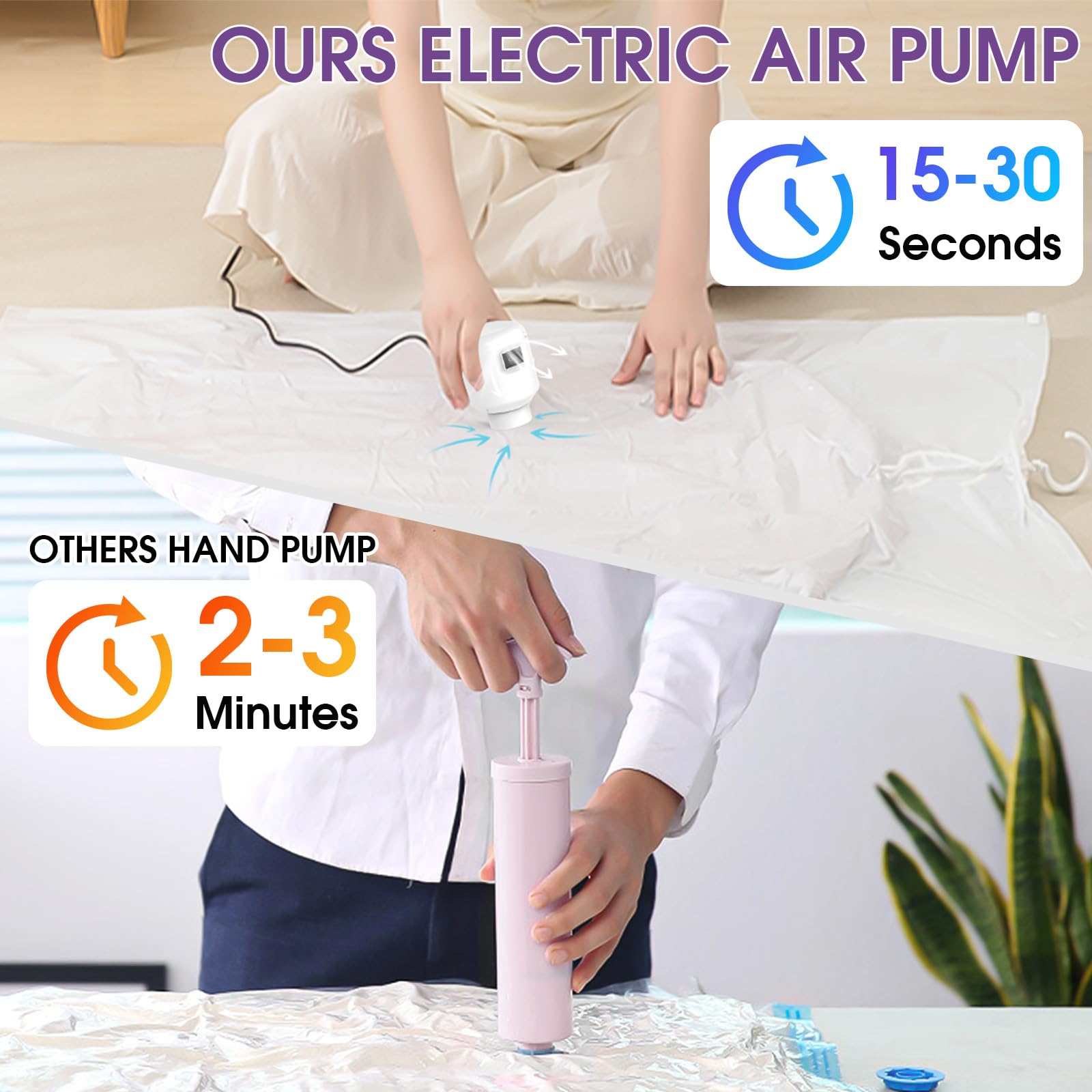 25 Pack Vacuum Storage Bags with Electric Air Pump - 5 Jumbo/5 Large/5 Medium/5 Small/5 Roll Up Bags | Space Saving Vacuum Seal Bags for Clothes, Travel, Luggage, Blankets, Bedding & Moving | Perfect for Home Organization, Seasonal Storage & Travel Packing