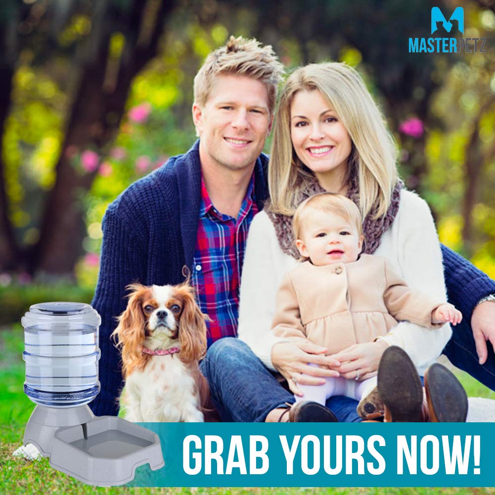 Automatic Pet Water Dispenser - 1 Gallon (3.8L) Gravity Water Bowl for Dogs & Cats Under 30lbs, Wide Stainless Steel Bowl with Safety Lock | Perfect for Home, Office & Travel Use | Includes Free Dog Food Recipe eBook