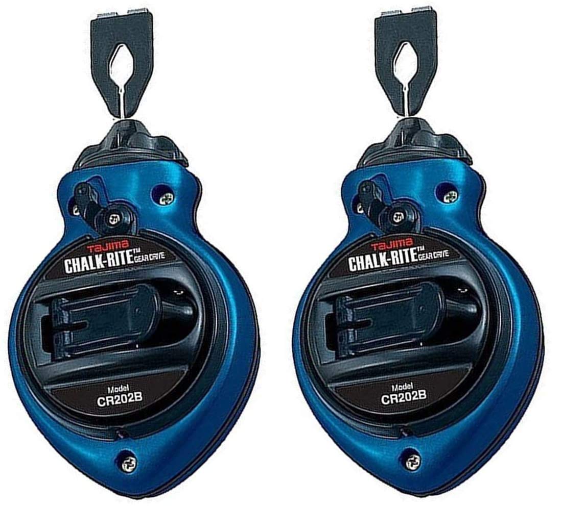 Tajima CR202B-P Chalk Rite II Professional Ultra Thin Chalk Line - Contractor Grade Blue Chalk Reel (2 Pack) for Construction, Carpentry & DIY Projects