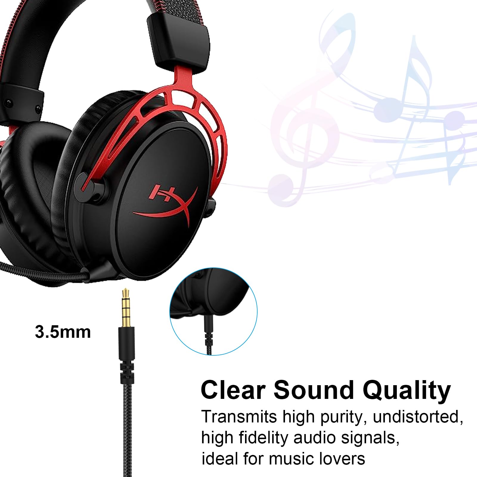 HyperX Cloud Alpha Replacement Cable with Mute & Volume Control - 6.6ft Black Gaming Headset Cord for HyperX Cloud Alpha/Cloud Flight/Cloud Mix & Logitech G933/G633/G935/G635 Headsets - Perfect for PC Gaming & Streaming Setup
