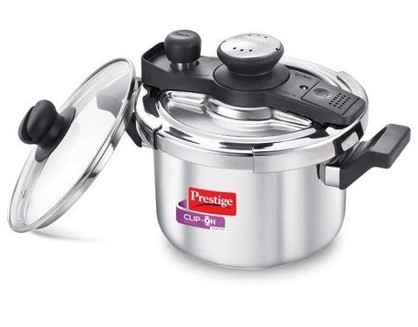 Prestige Svachh Clip-On 3L Stainless Steel Mini Pressure Cooker with Glass Lid - Fast & Safe Cooking for Small Families, Dorms, Camping & Travel