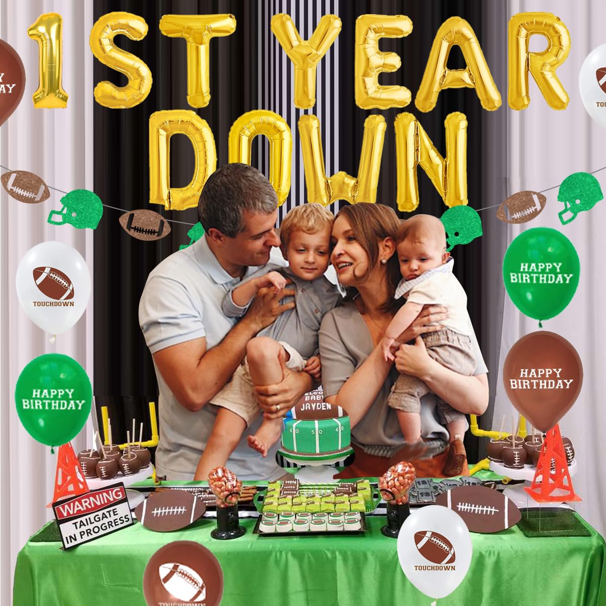 Jollyboom First Down Football Birthday Party Decorations Set - Football Themed 1st Birthday Supplies for Boys - Baby Shower & First Year Celebration Decor with Balloons | Perfect for NFL Football Themed Parties, Baby's Milestone Celebrations & Sports Lover Events